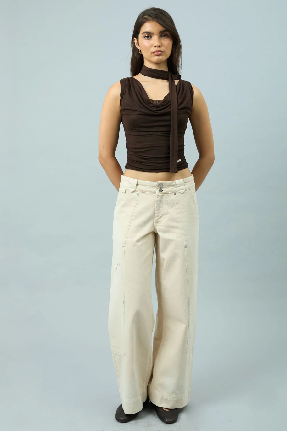 Mesh Draped Top - Brown