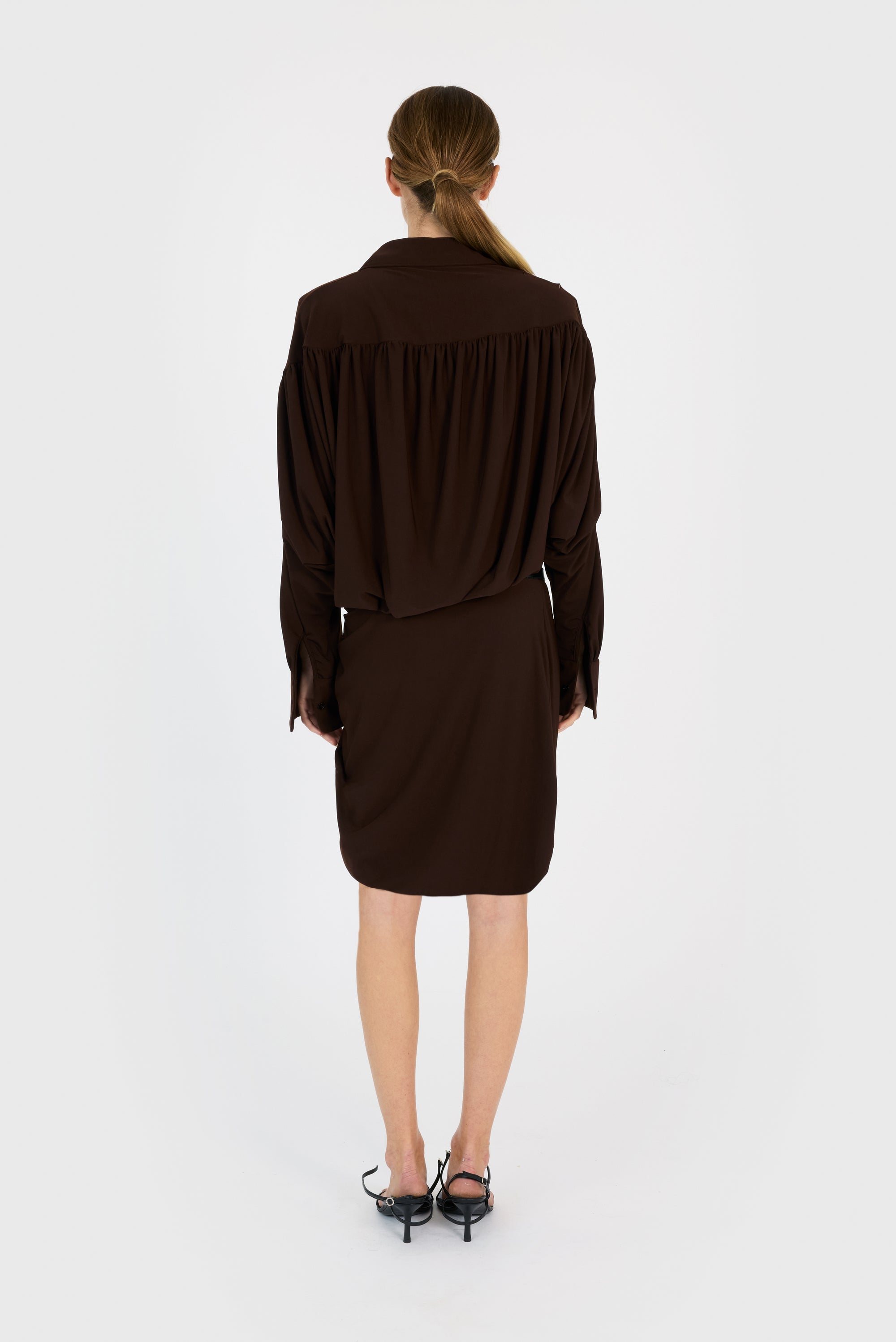 Draped Boxy Suspended Dress - Brown