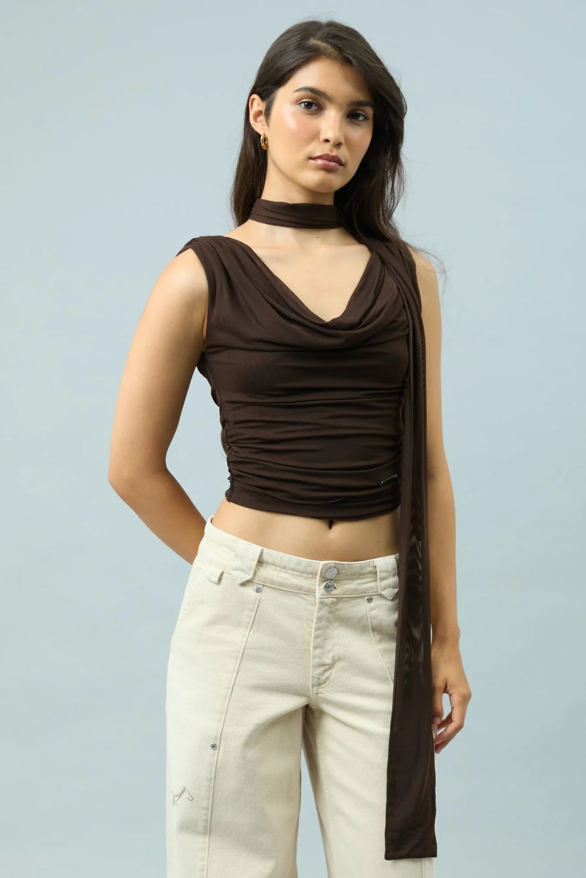 Mesh Draped Top - Brown