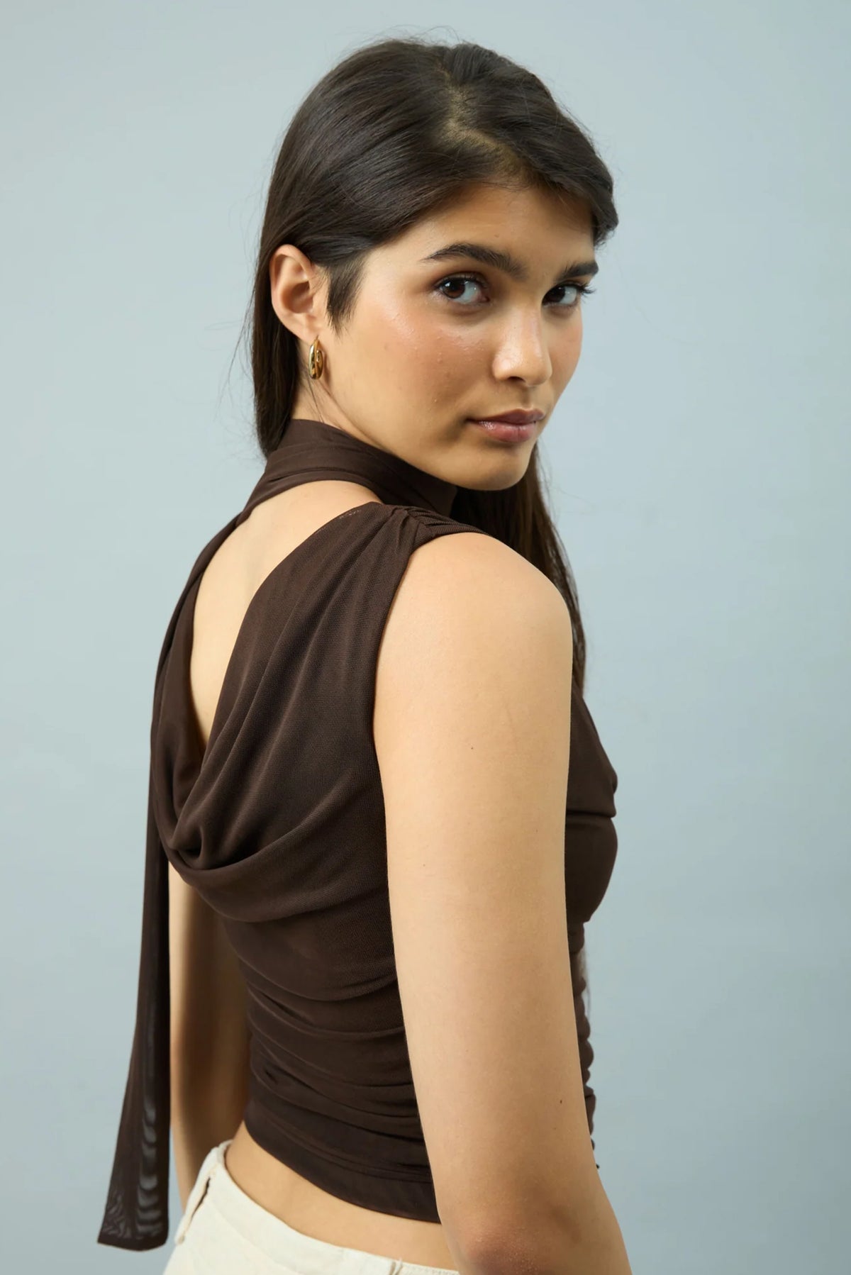 Mesh Draped Top - Brown