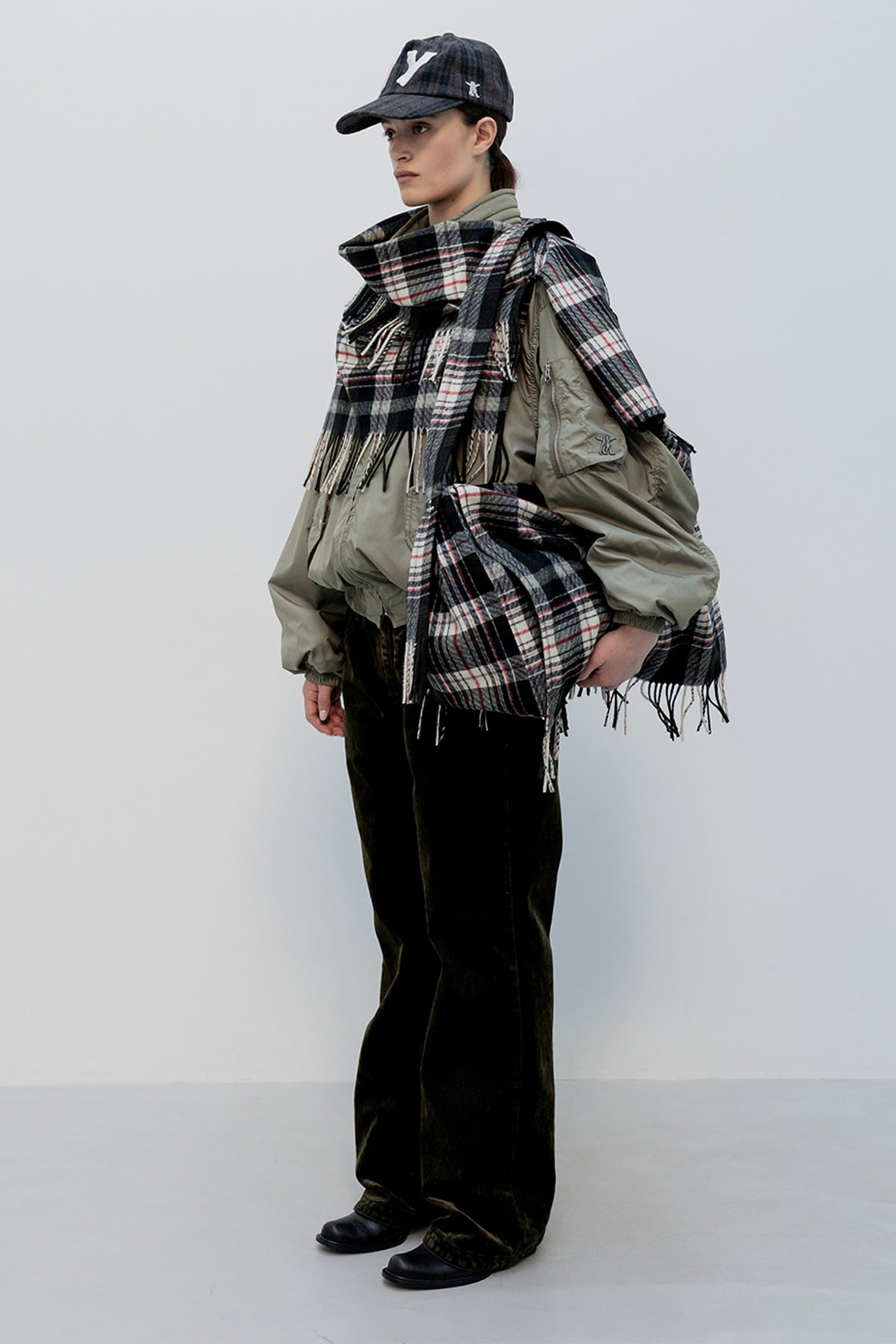 YY Checkered Heart Bone Ball Cap - Brown