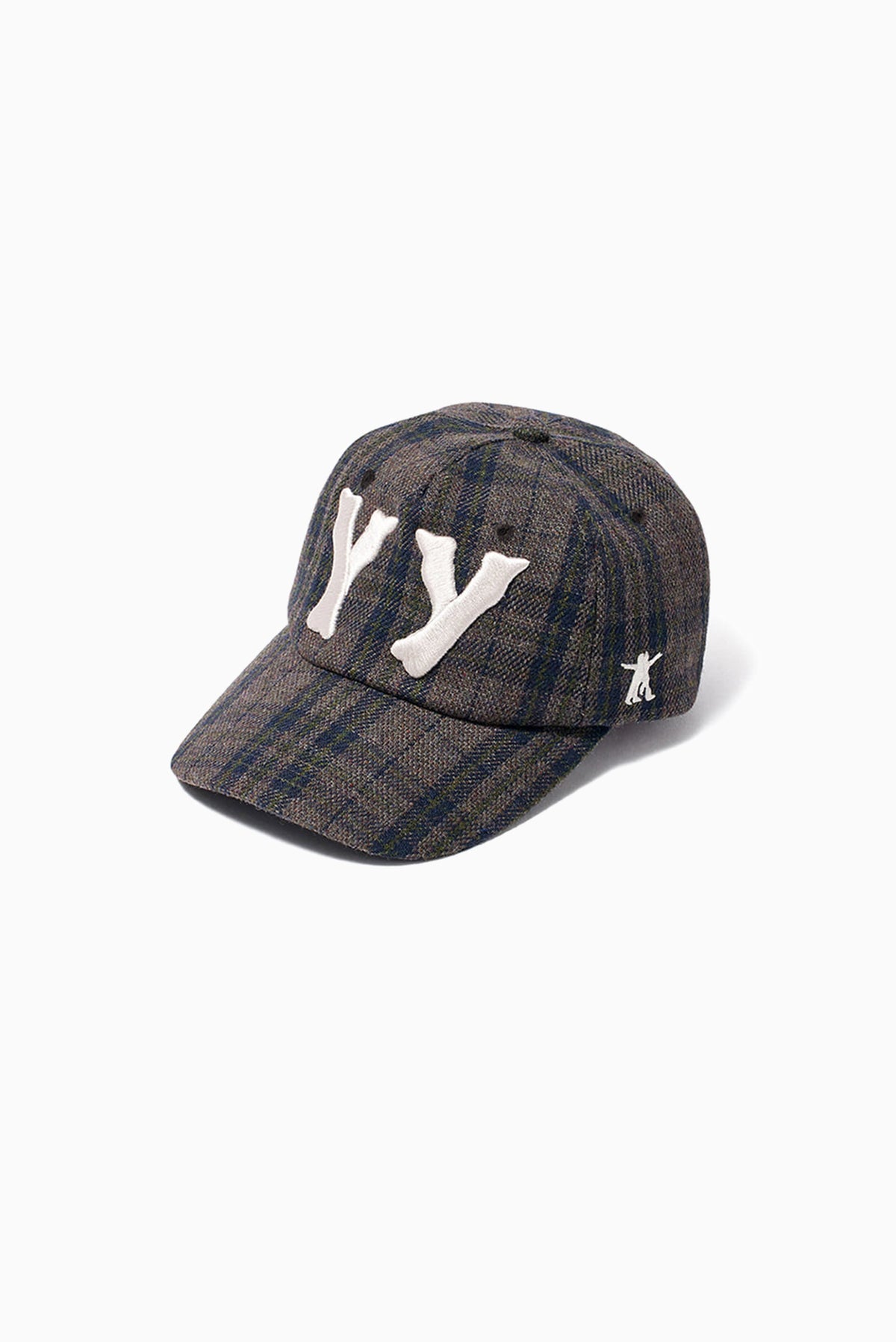 YY Checkered Heart Bone Ball Cap - Brown