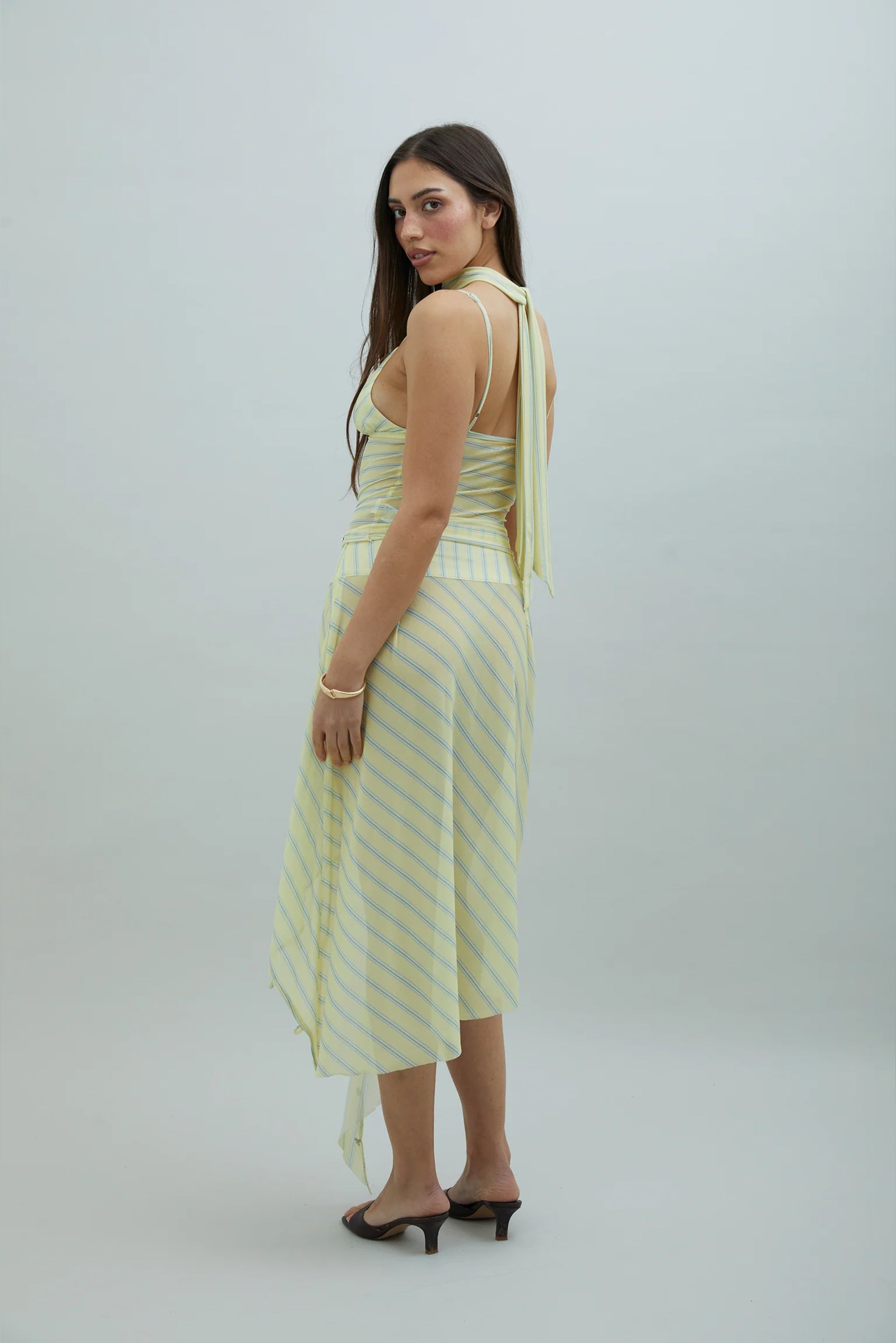 Striped Mesh Asymmetric Skirt - Butter
