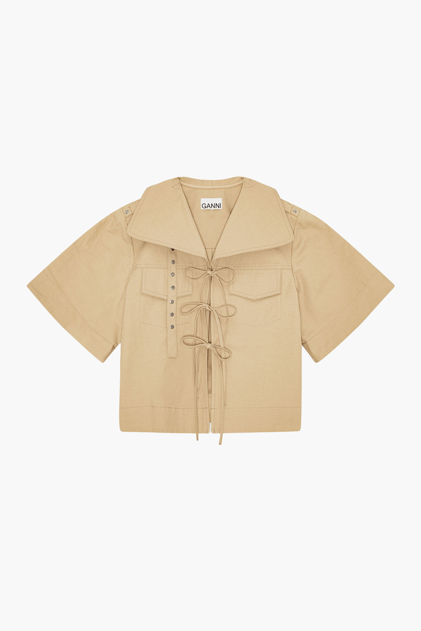 GANNI Classic Summer Suiting Cowl Neck Blouse - Pale Khaki