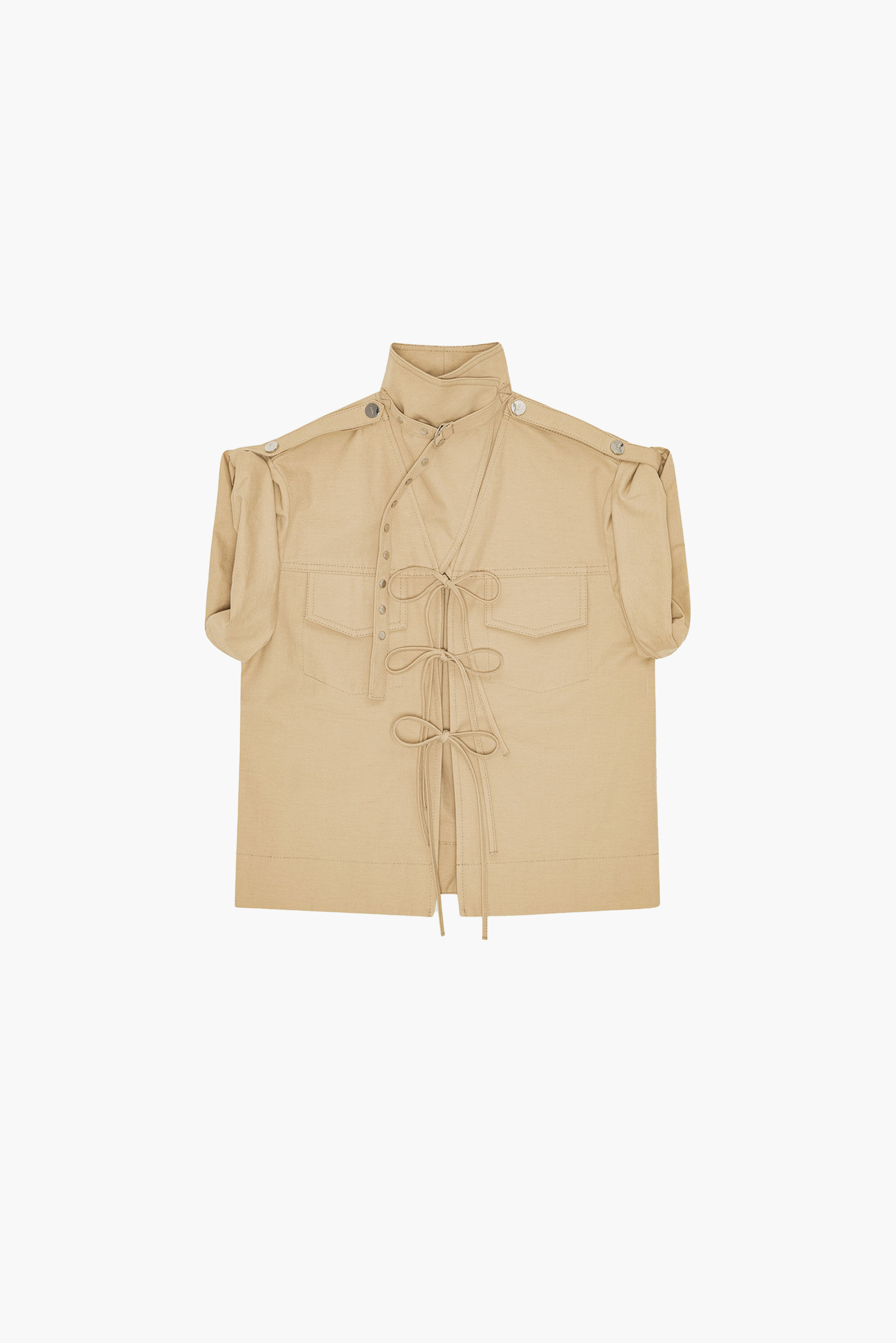 GANNI Classic Summer Suiting Cowl Neck Blouse - Pale Khaki