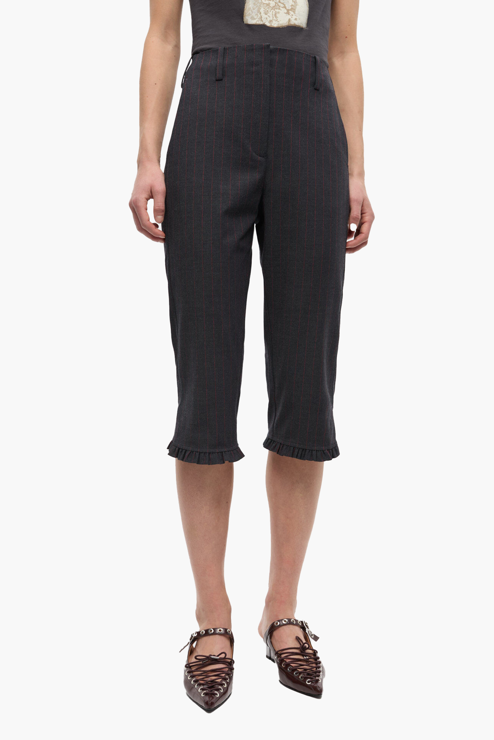 GANNI Stretch Stripe Tailoring Capri Pants - Phantom
