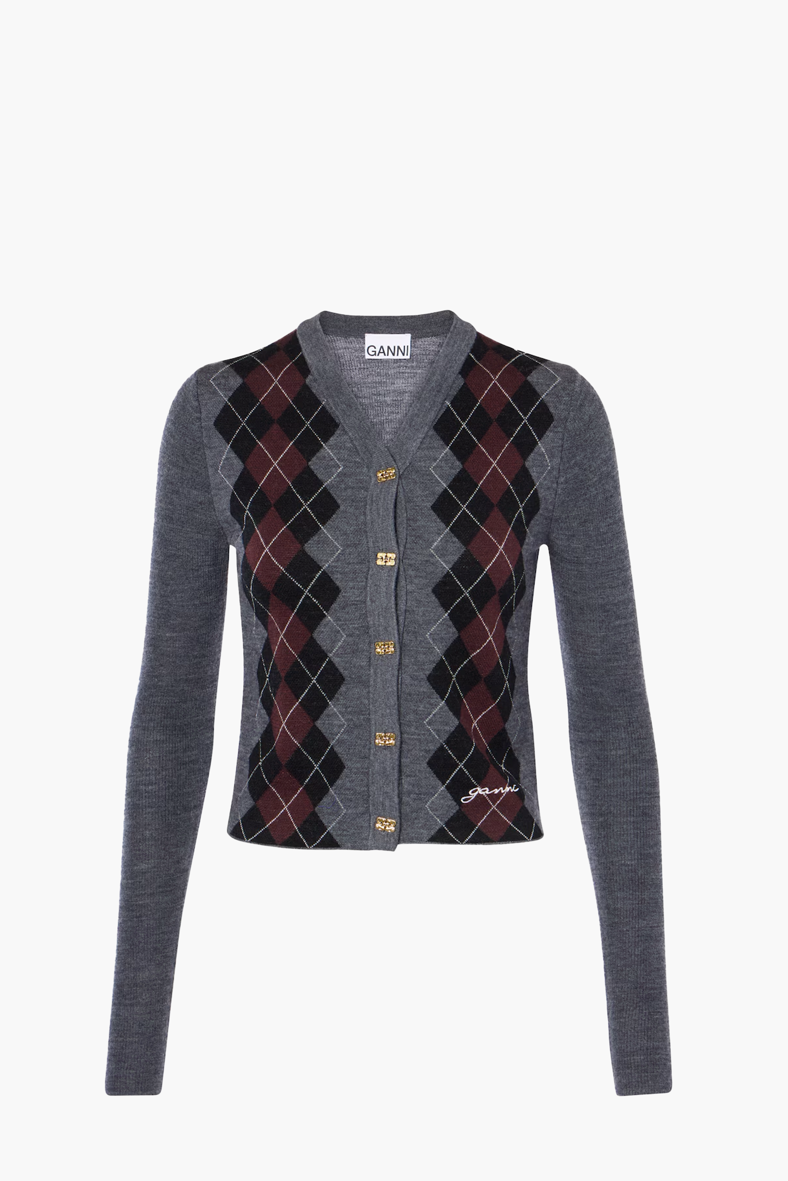 GANNI Fine Merino Jacquard Cardigan - Frost Gray