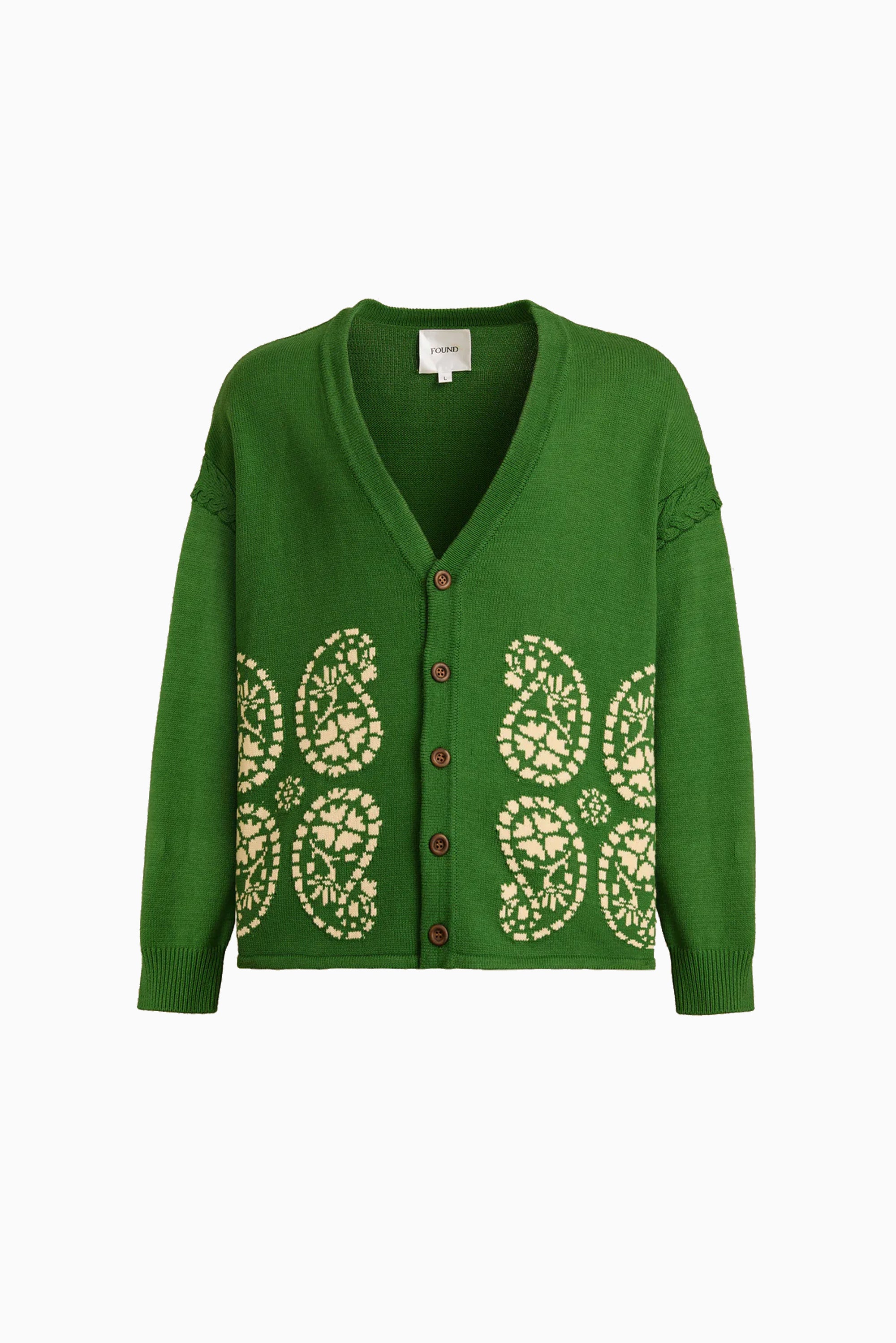 Paisley Jacquard Cardigan - Hunter Green