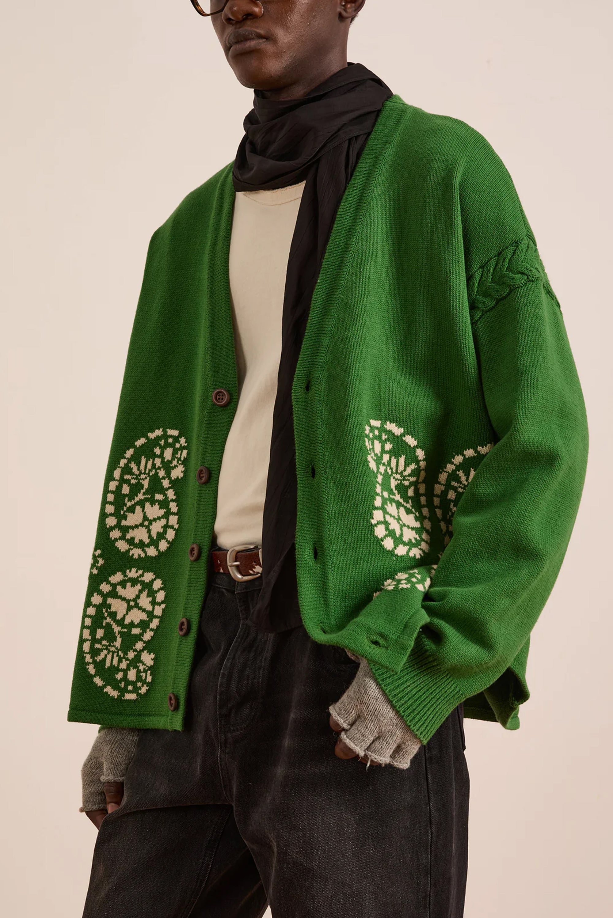 Paisley Jacquard Cardigan - Hunter Green