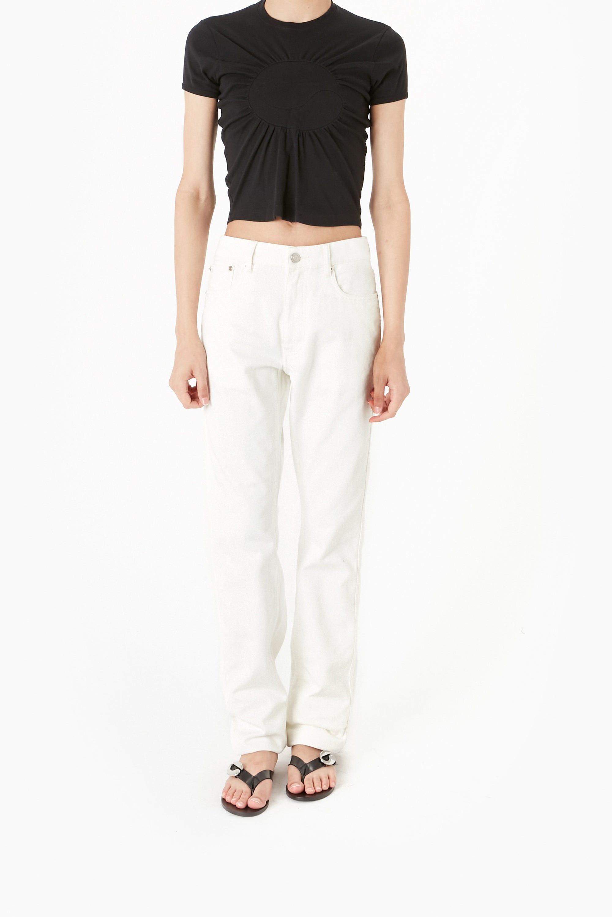 Knitted C-Logo Gathered Top - Black