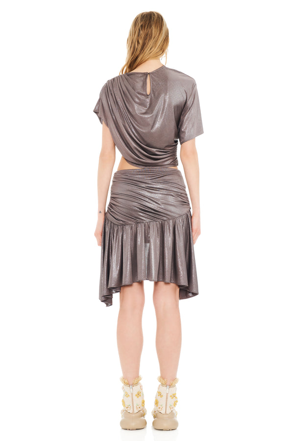COLLINA STRADA Celosia Mini Skirt - Silver Lame