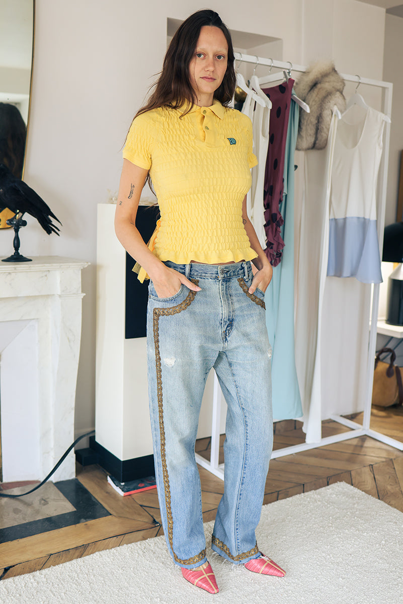 CONNER IVES Shirred Polo Bustle Shirt - Yellow