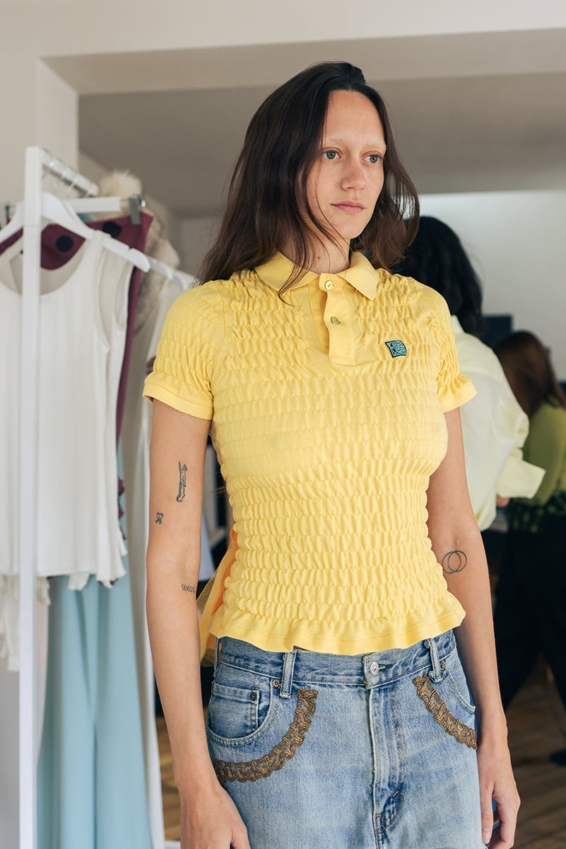 CONNER IVES Shirred Polo Bustle Shirt - Yellow
