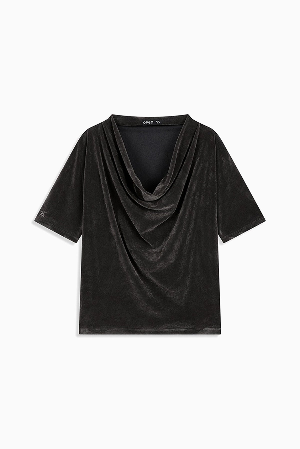 Velvet Cowl Neck Tee - Black