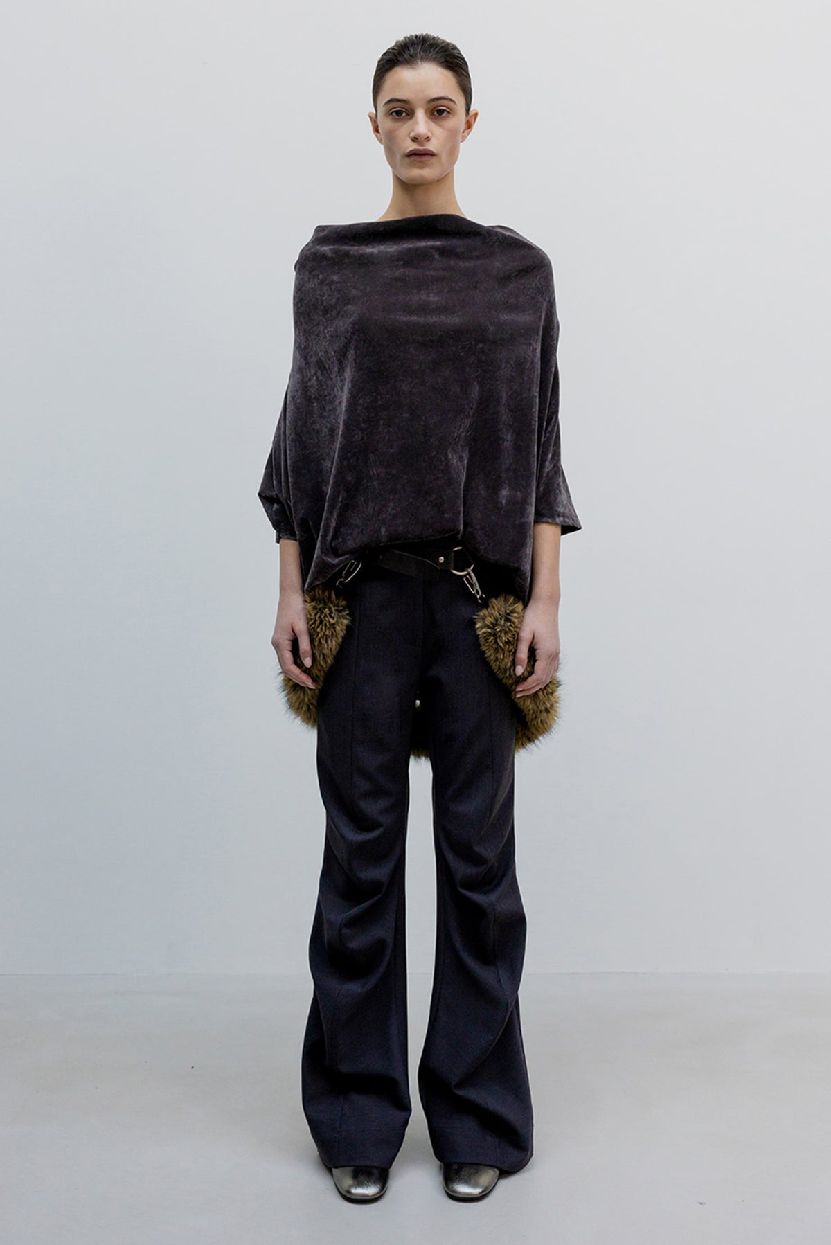 Velvet Cowl Neck Tee - Black