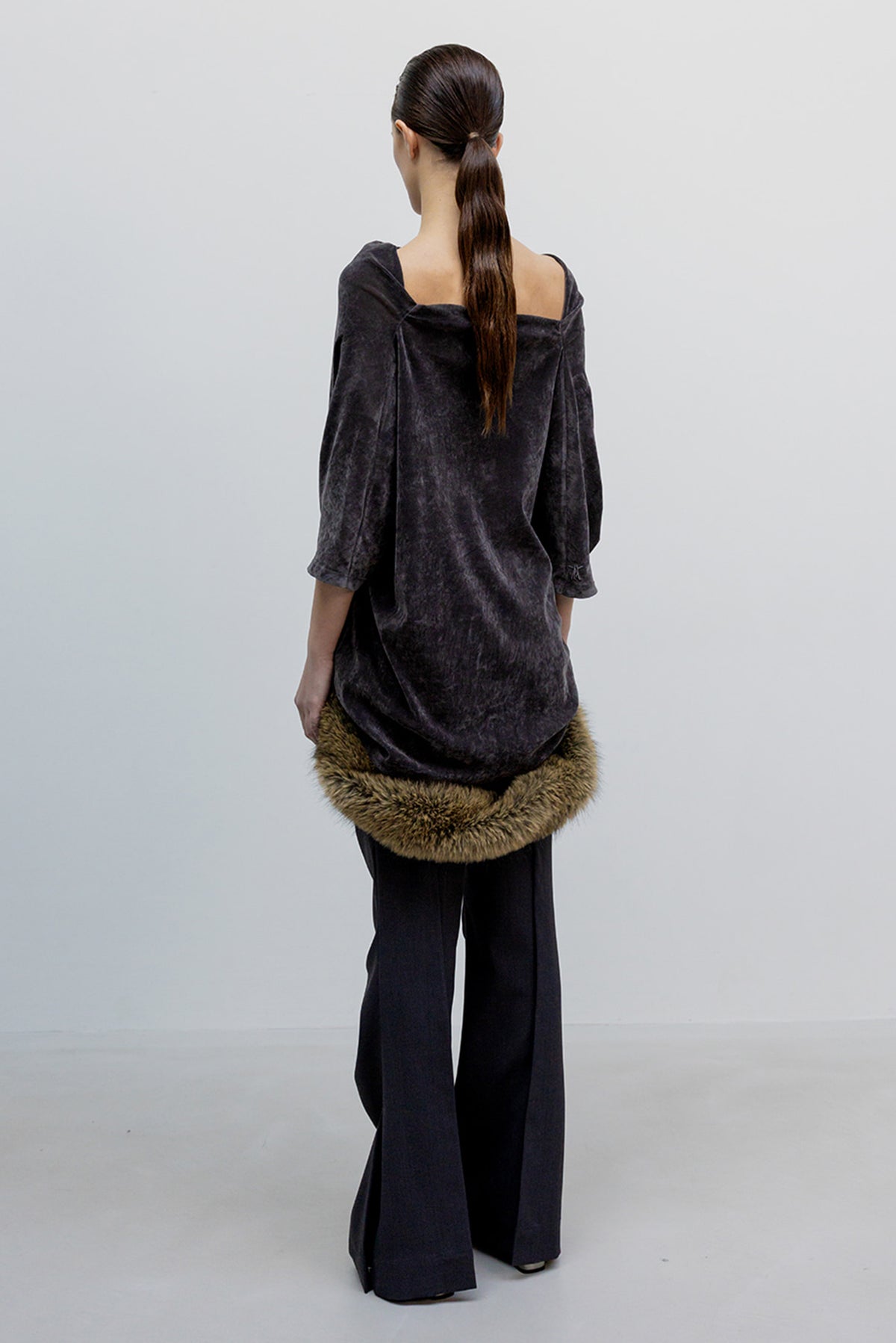 Velvet Cowl Neck Tee - Black
