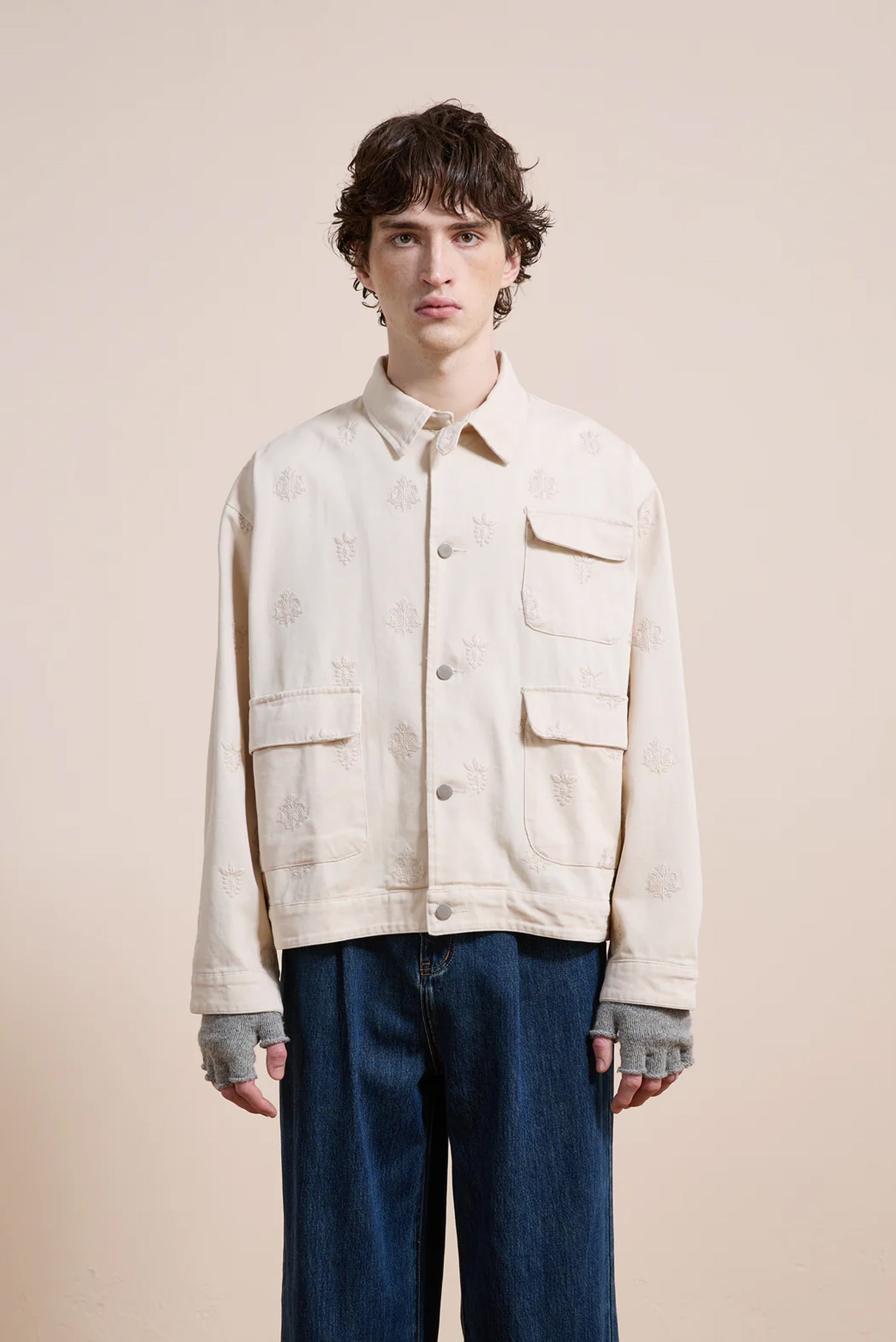 Embroidered Motif Jacket - Dirty White