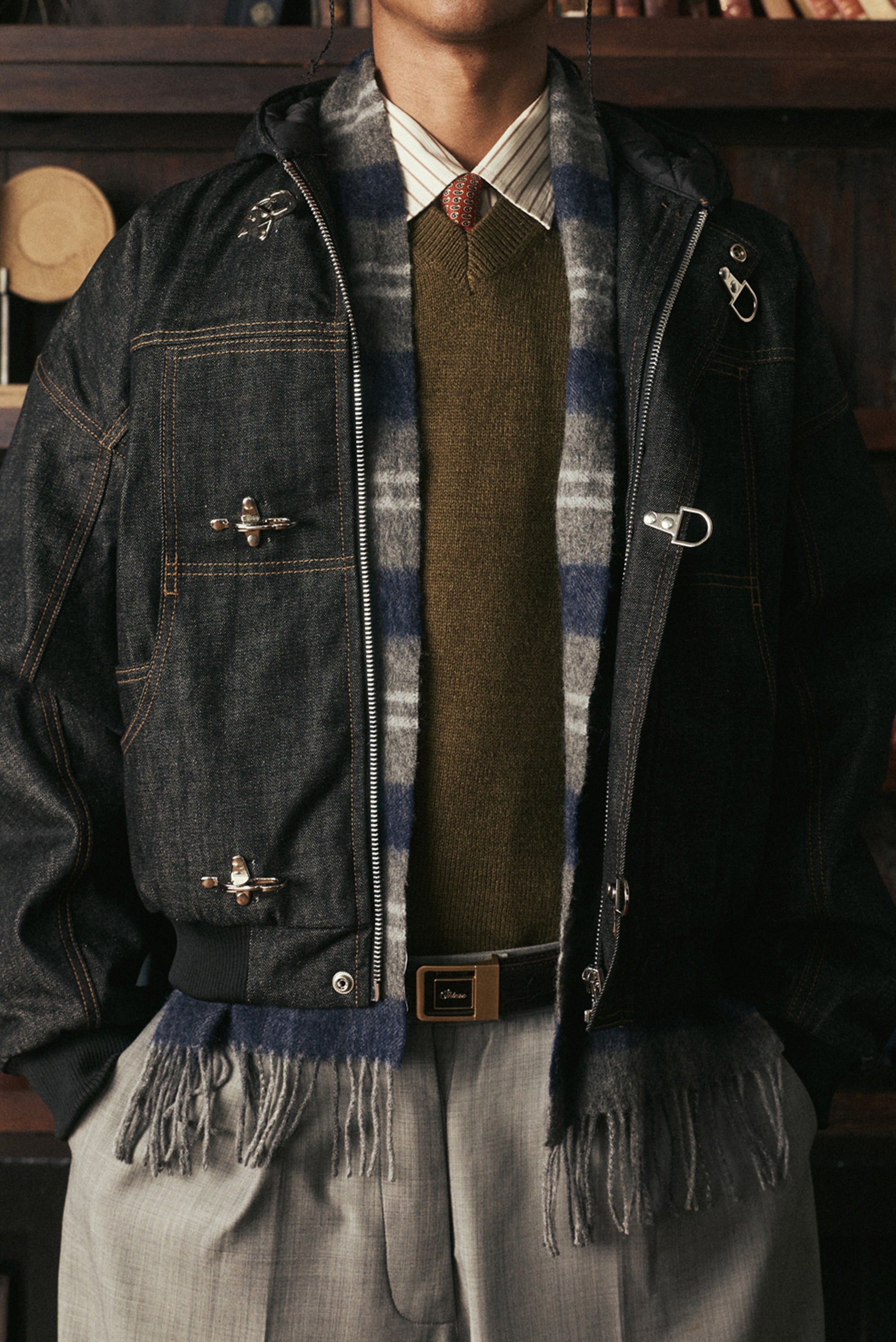 Okayama Raw Black Denim Clasp Jacket - Black
