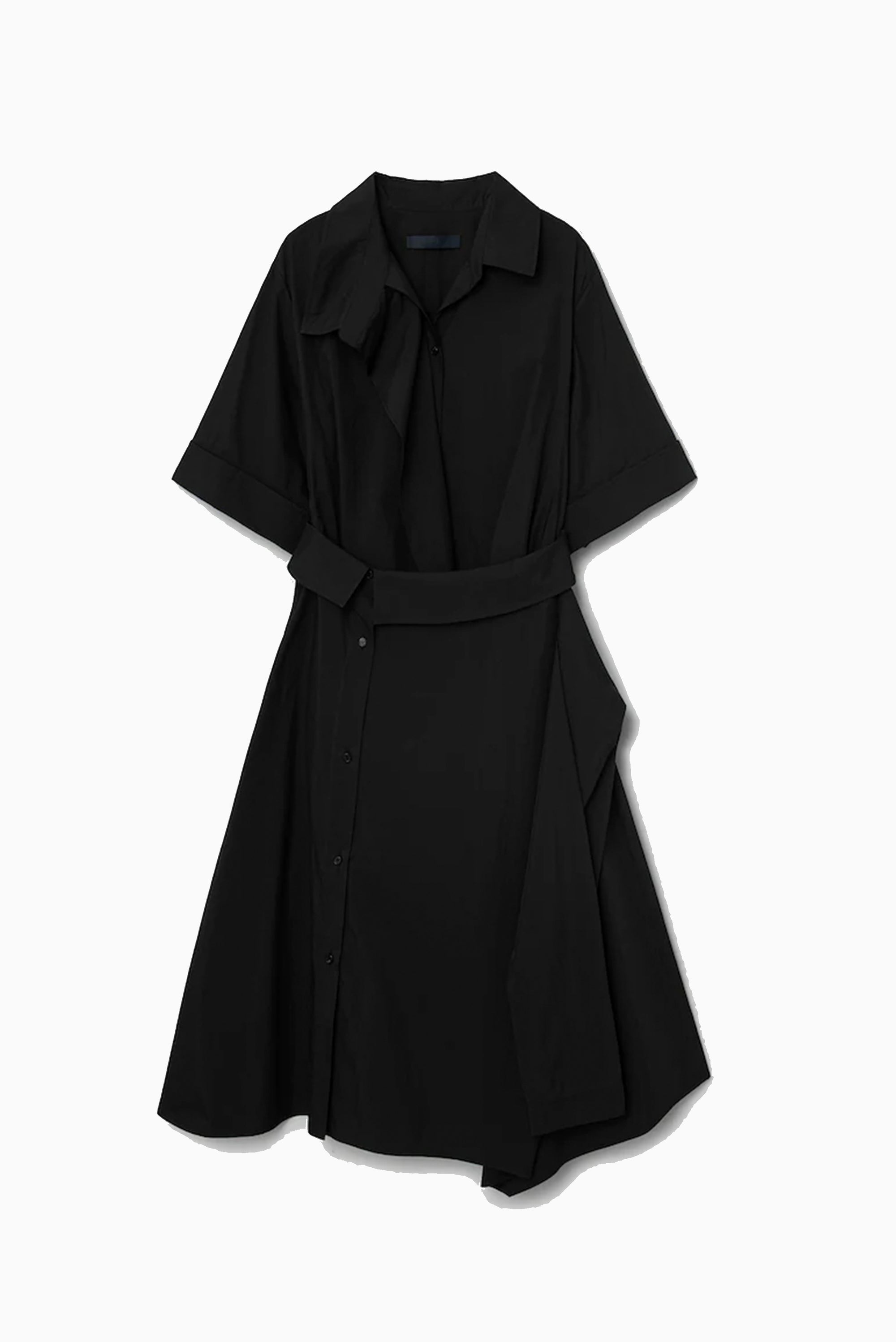 Waist Tie Shirt Dress - Black