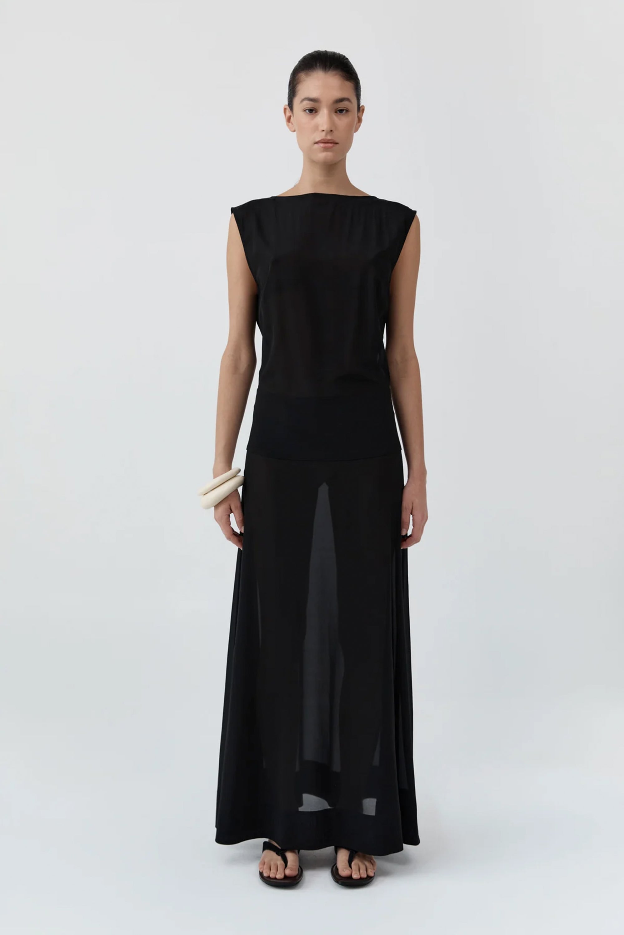 Stretch Silk Bateau Dress - Black