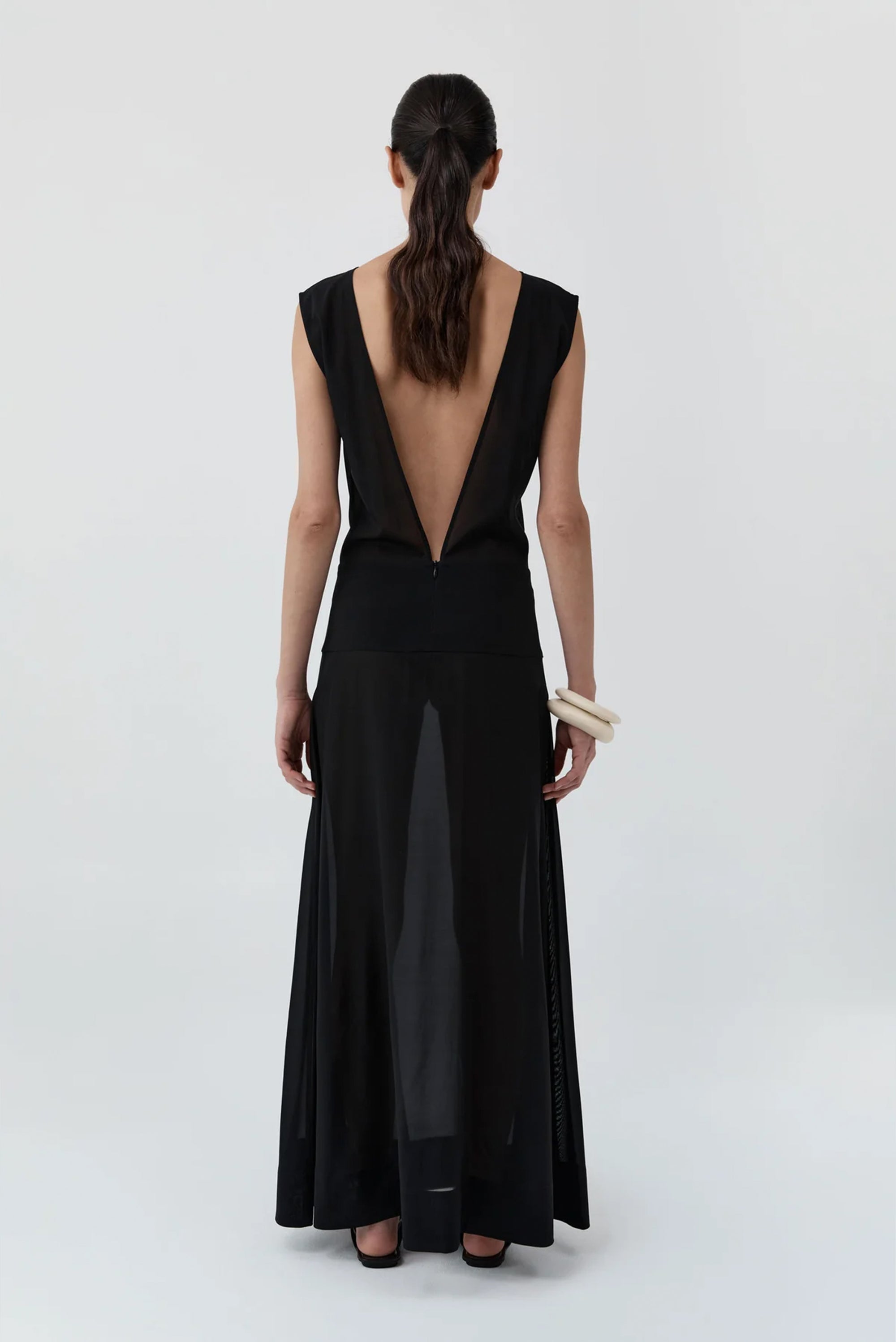 Stretch Silk Bateau Dress - Black