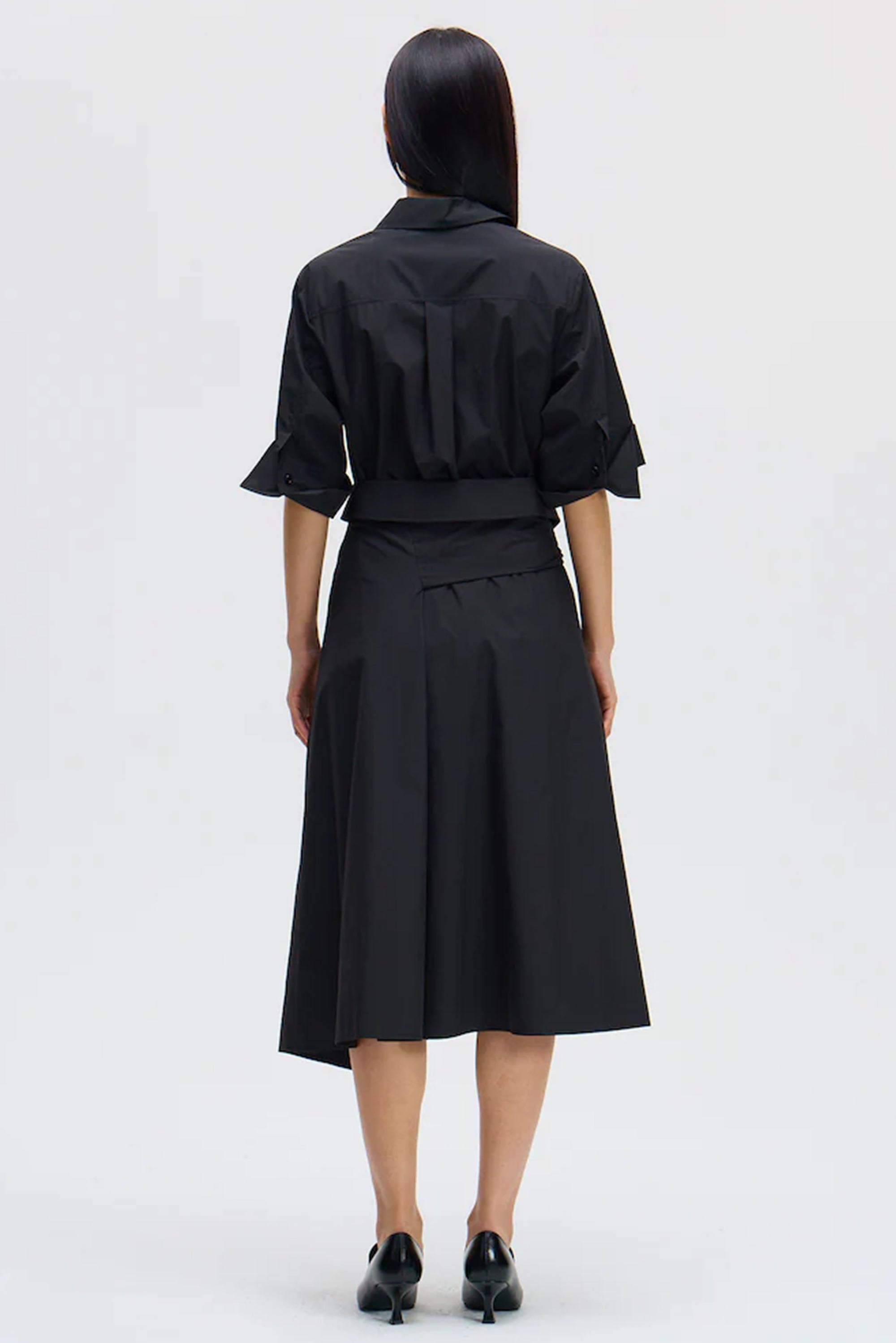 Waist Tie Shirt Dress - Black