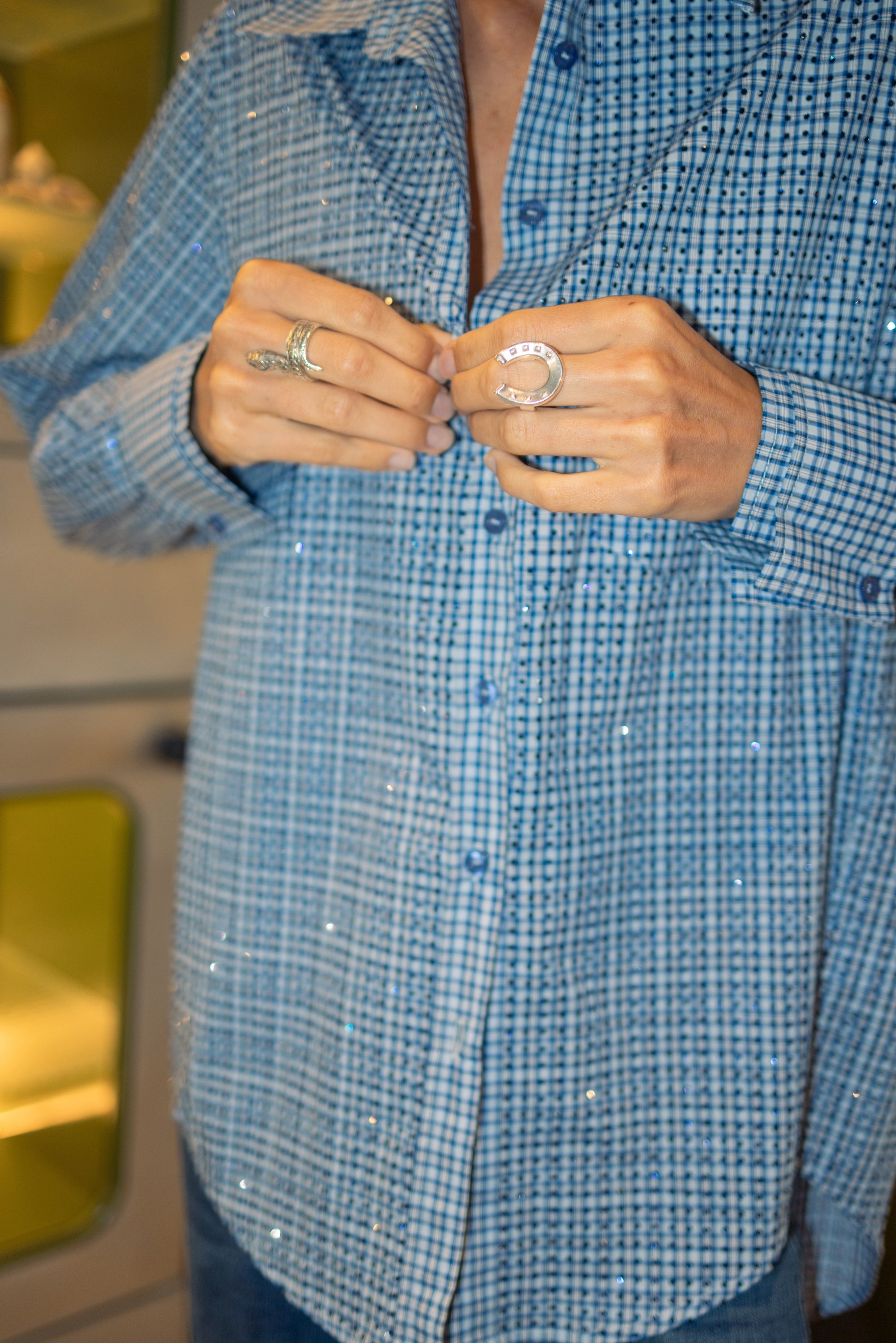 Finlay Shirt - Blue Check W/ Rhinestones