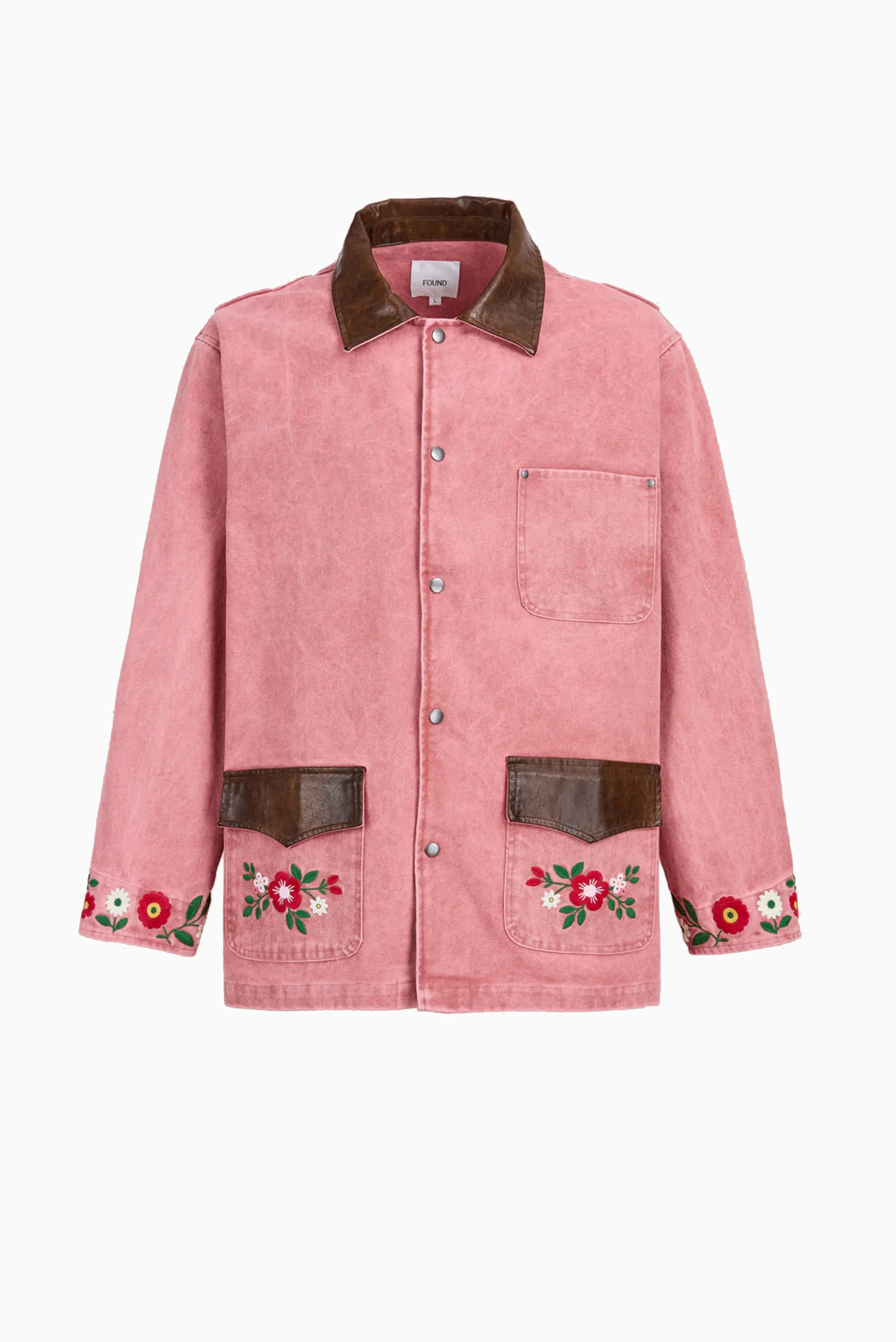 Canvas Embroidered Work Jacket - Vintage Salmon