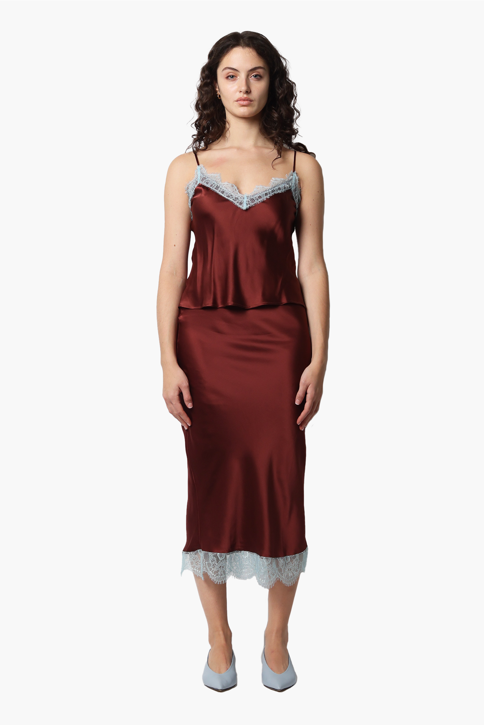 ON PARKS Lipp Silk Skirt - Burgundy/Soft Blue