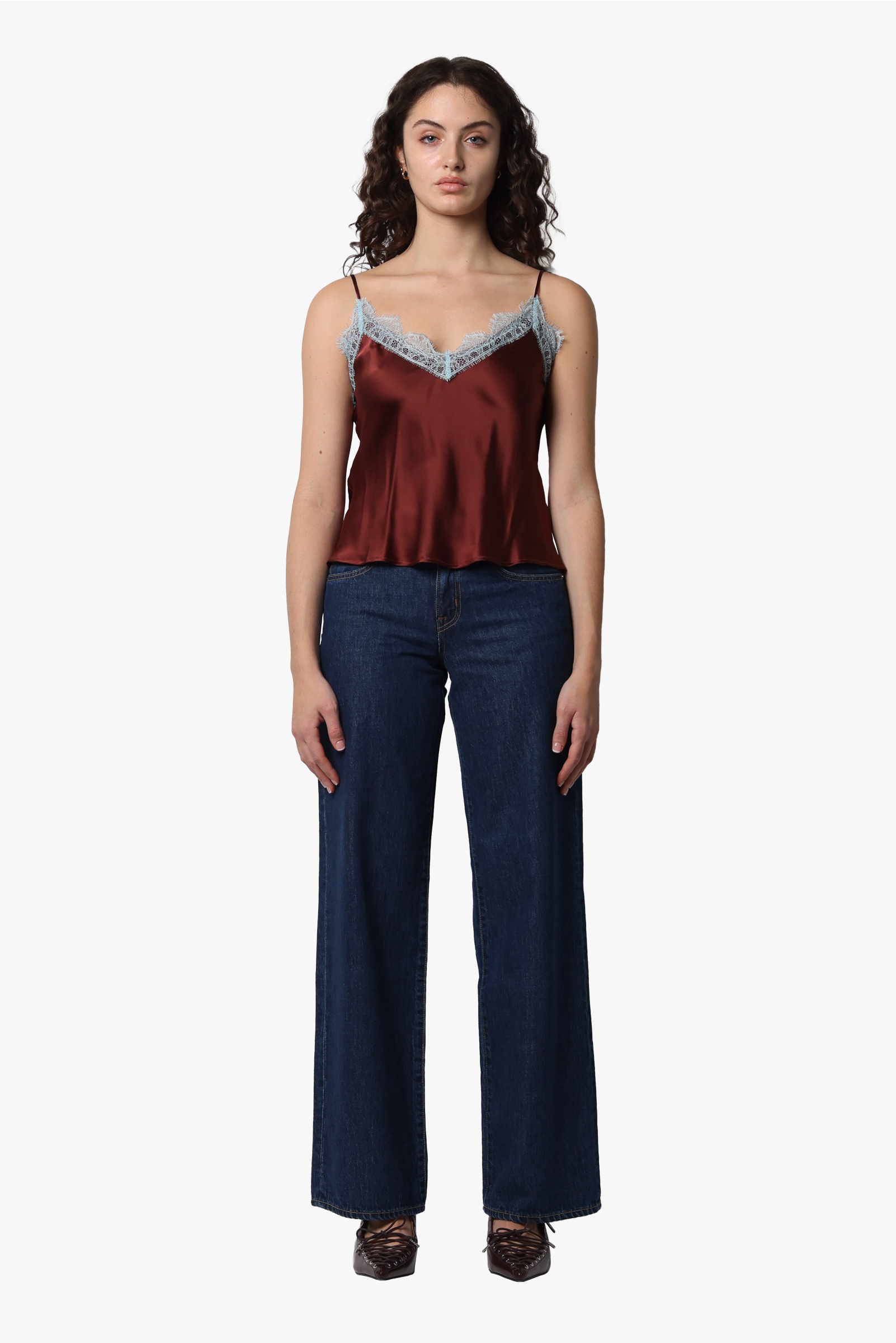 ON PARKS Lipp Silk Cami - Burgundy/Soft Blue