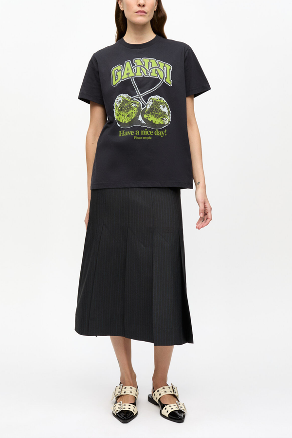 GANNI Basic Jersey Green Cherry Relaxed T Shirt - Phantom