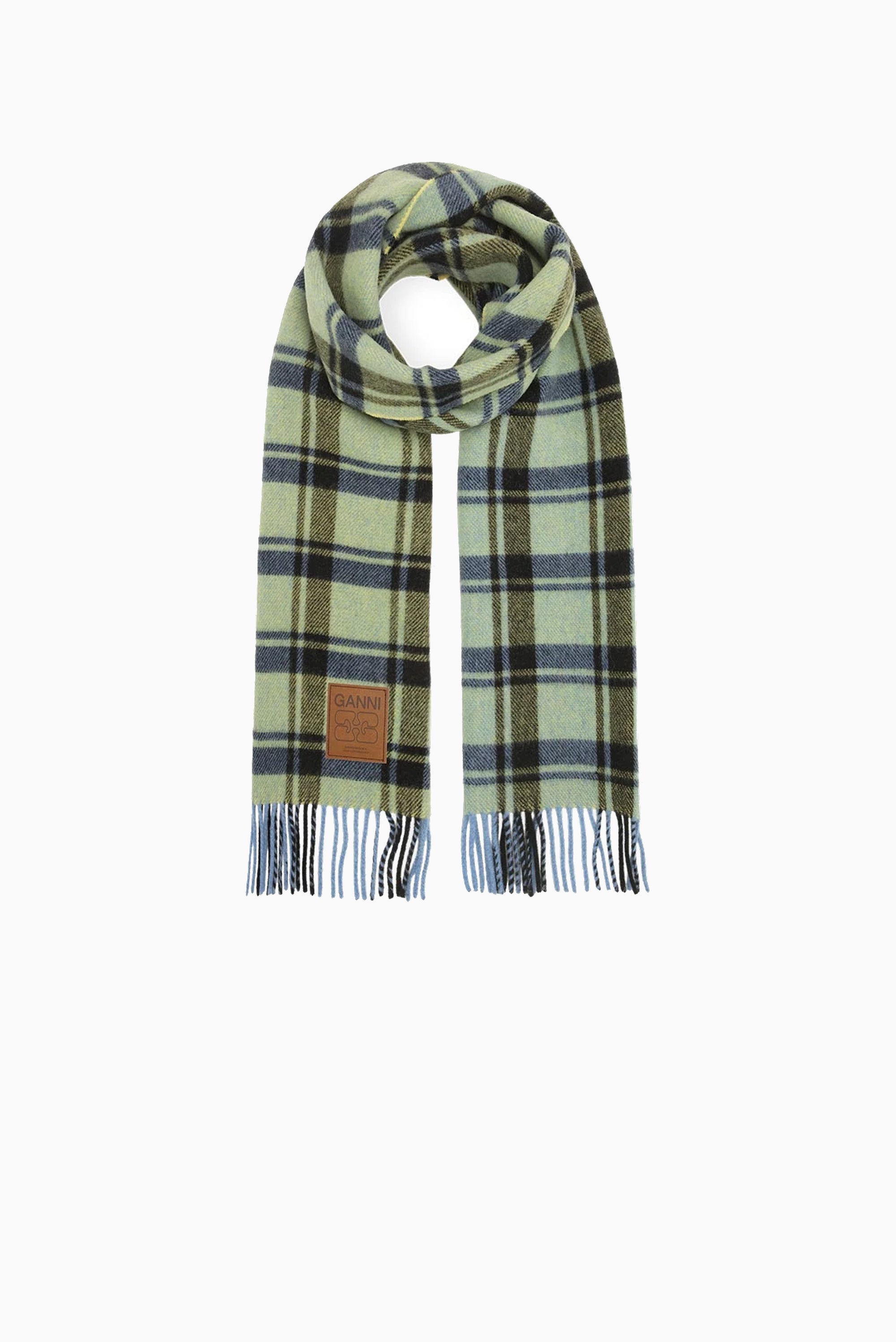 GANNI Double Face Wool Check Scarf - Yellow Pear