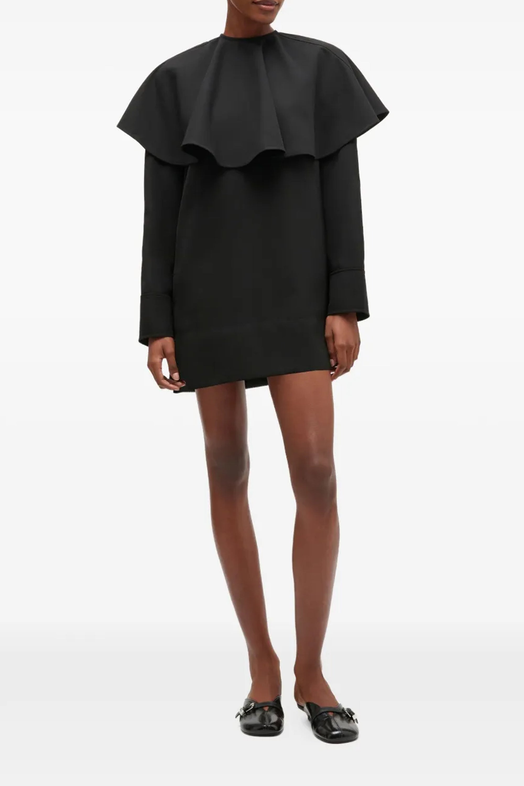 GANNI Light Twill Suiting  Circle Collar Mini Dress - Black