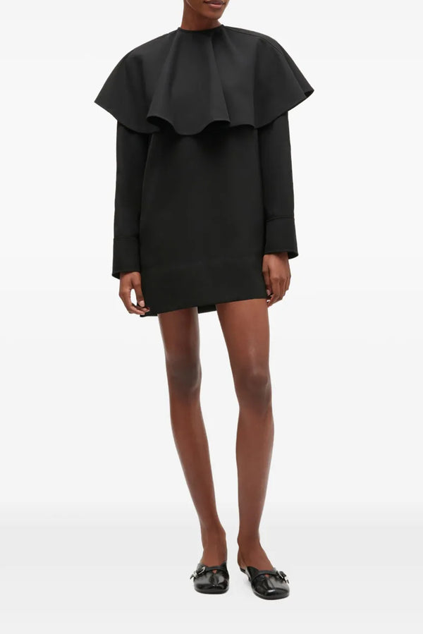 GANNI Light Twill Suiting  Circle Collar Mini Dress - Black