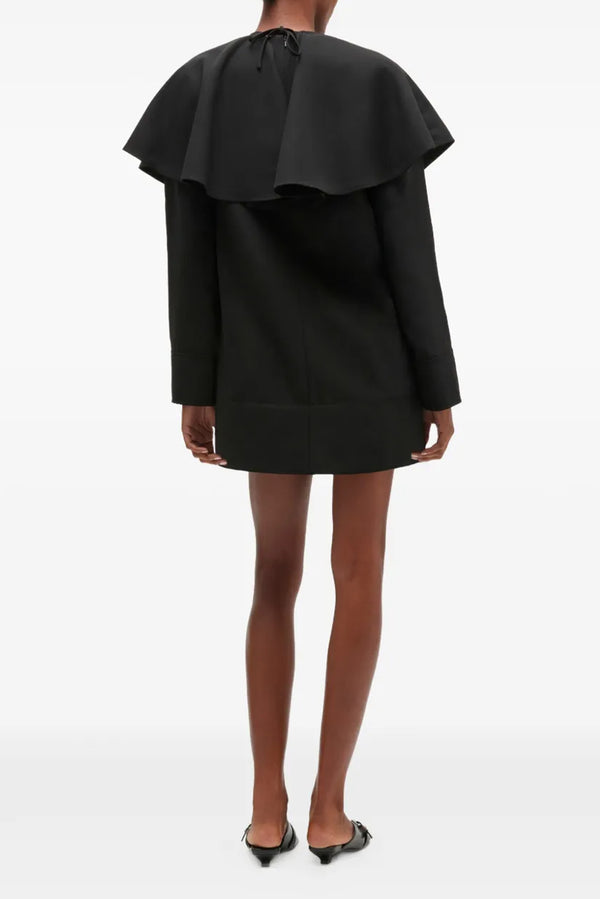 GANNI Light Twill Suiting  Circle Collar Mini Dress - Black