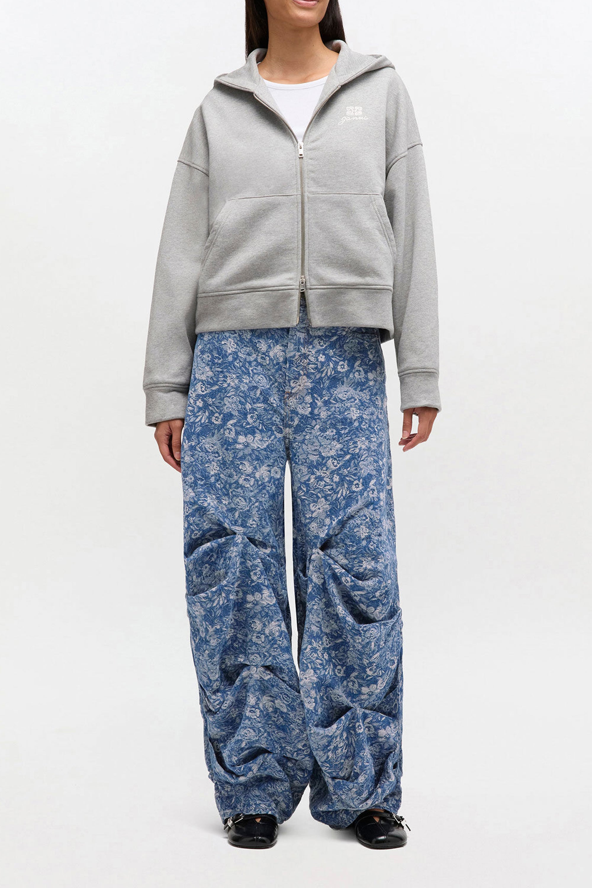 GANNI Tapestry Denim Baggy Jeans - Mid Blue Stone