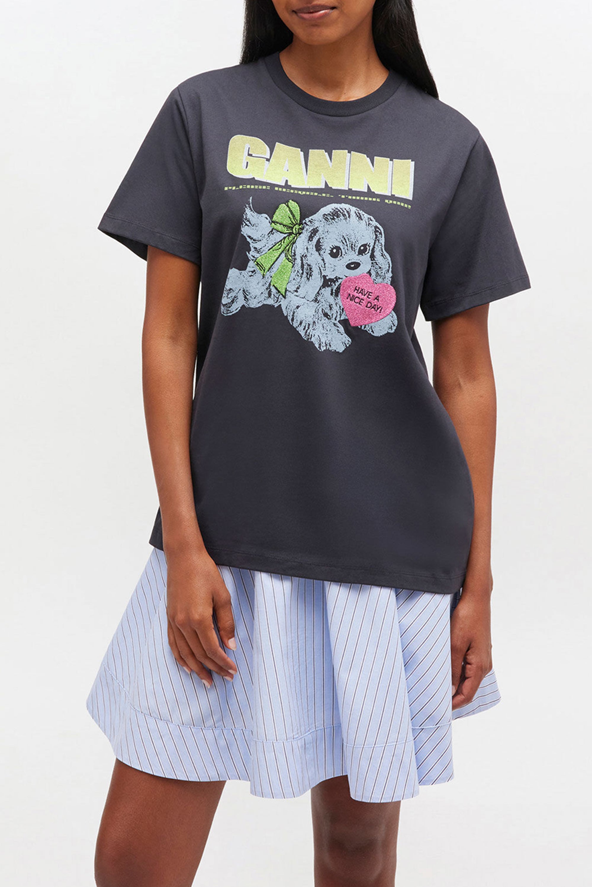 GANNI Basic Cotton Jersey Neon Puppy T.Shirt - Phantom