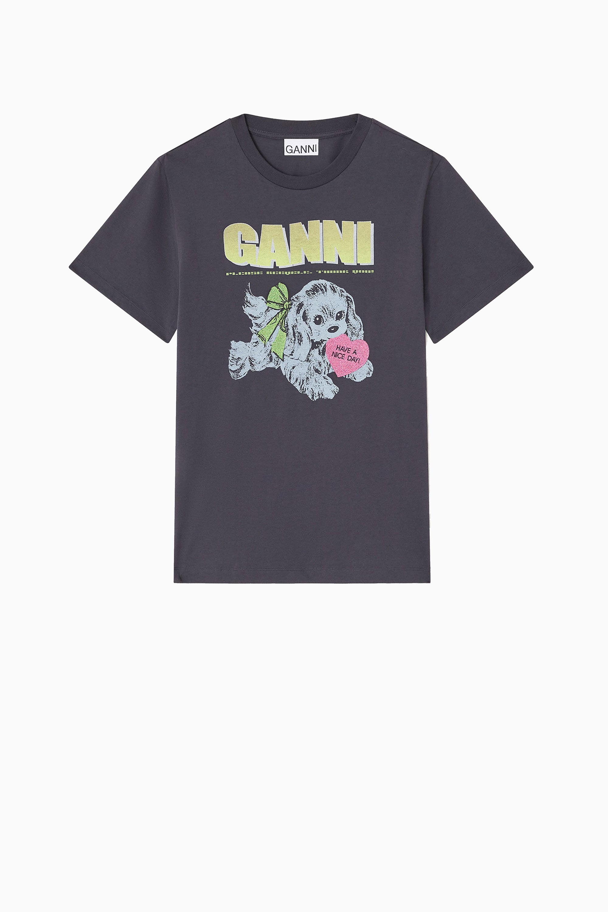 GANNI Basic Cotton Jersey Neon Puppy T.Shirt - Phantom