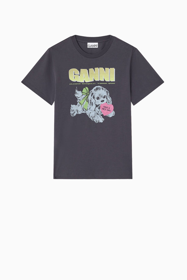 GANNI Basic Cotton Jersey Neon Puppy T.Shirt - Phantom