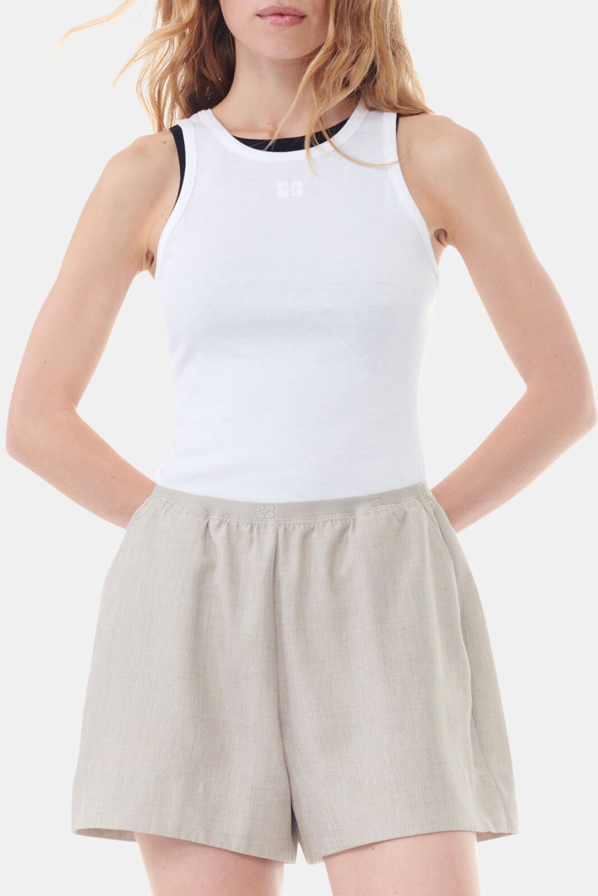 GANNI Soft Cotton Rib Tank Top - Bright White