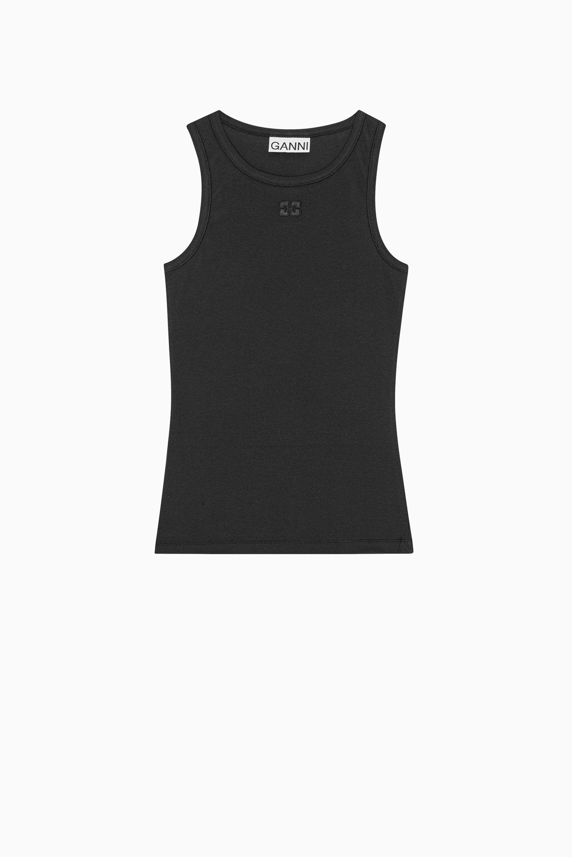 GANNI Soft Cotton Rib Tank Top - Black