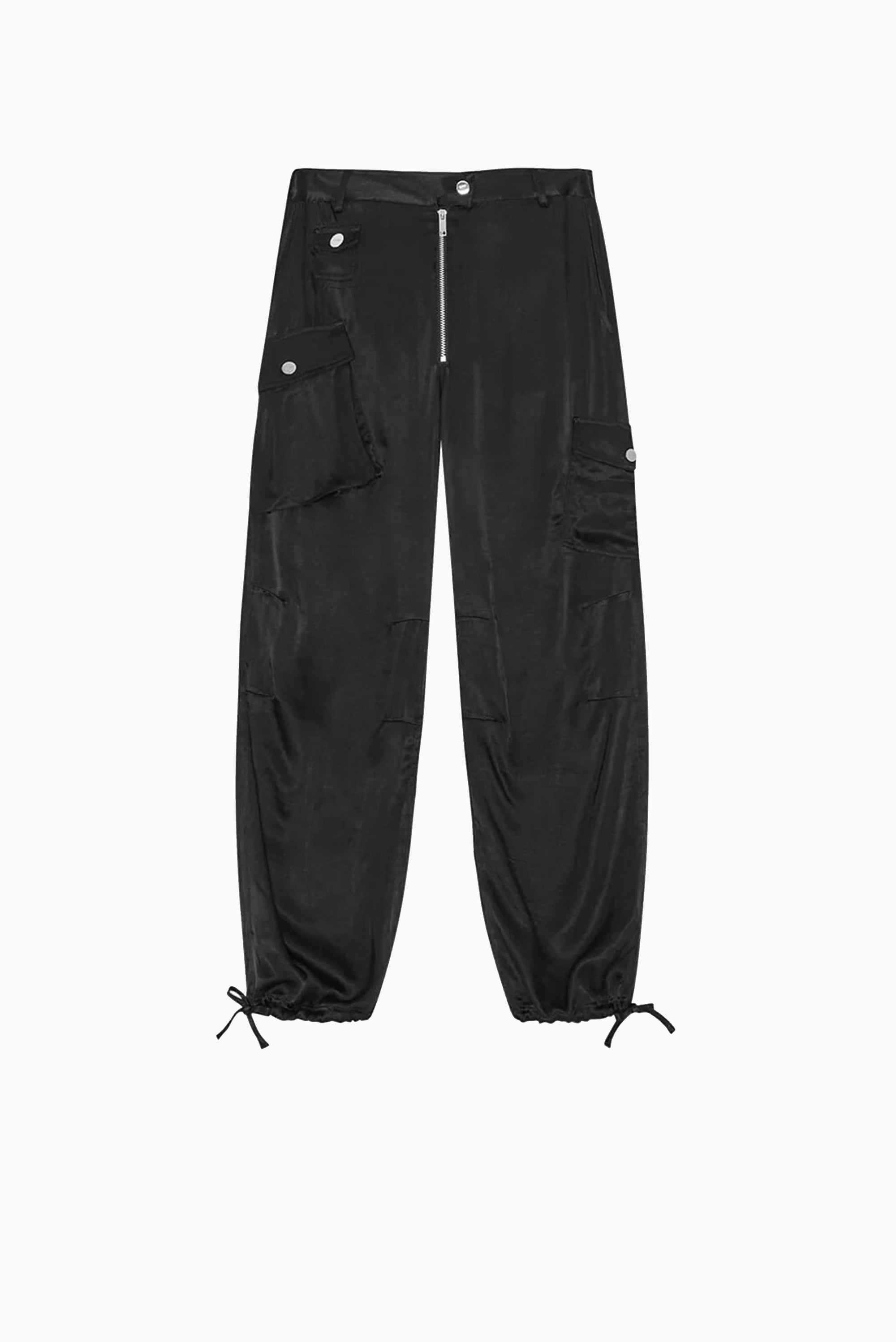 GANNI Washed Satin Pants - Black