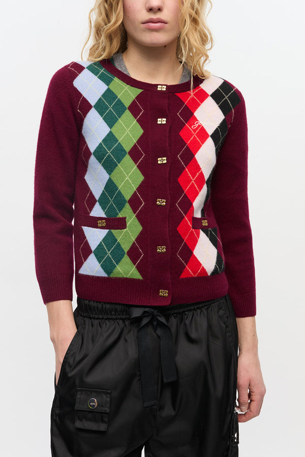 GANNI Cashmere Wool Mix Cardigan - Tawny Port