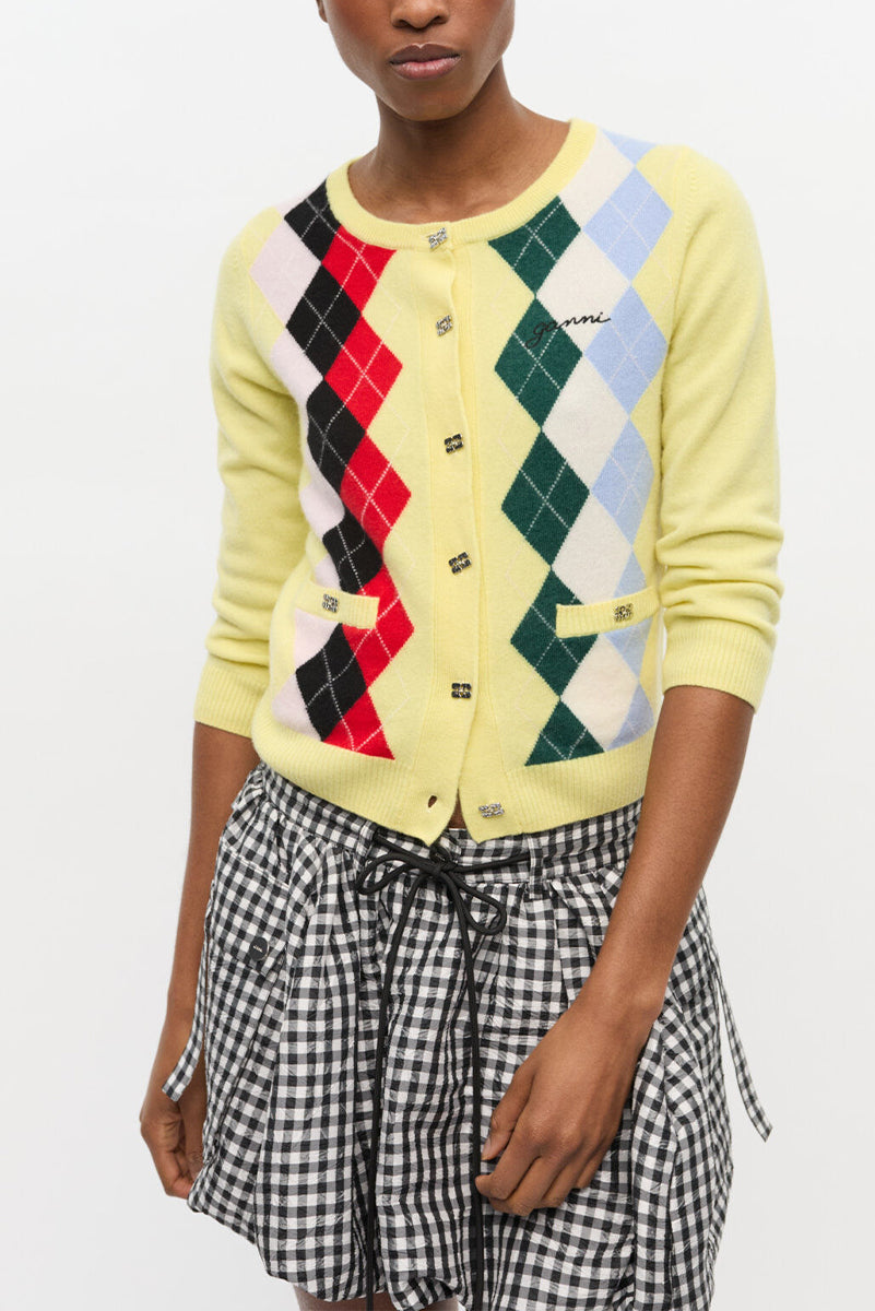 GANNI Cashmere Wool Mix Cardigan - Pear Sorbet