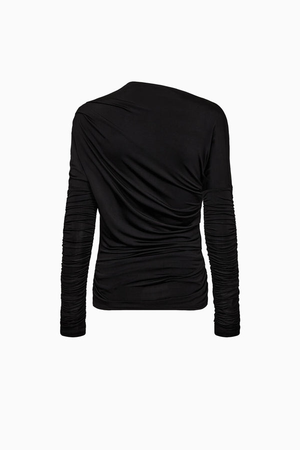 Shiny Jersey Ruched Top - Black