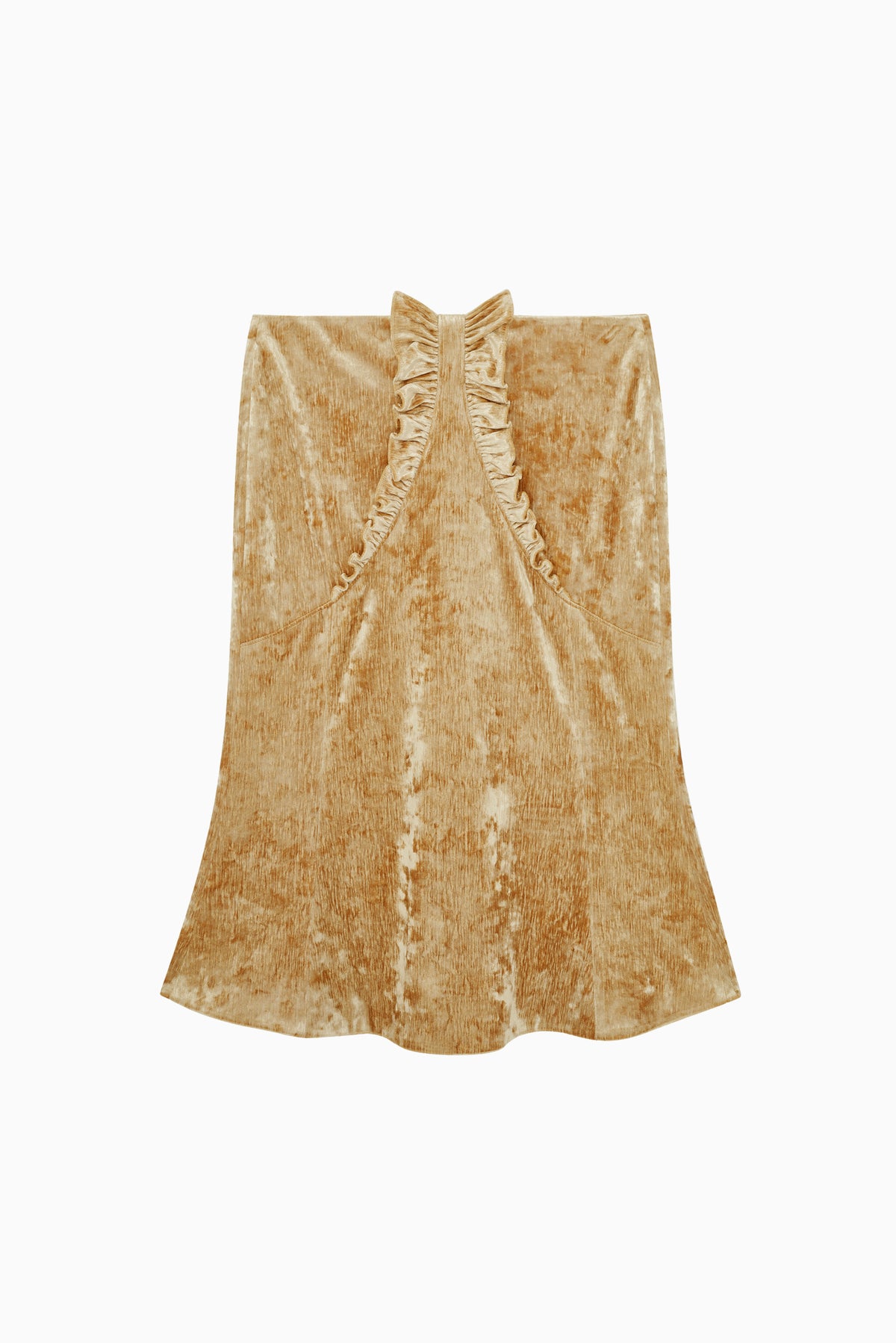 Ruffled Hem Flared Skirt - Gold