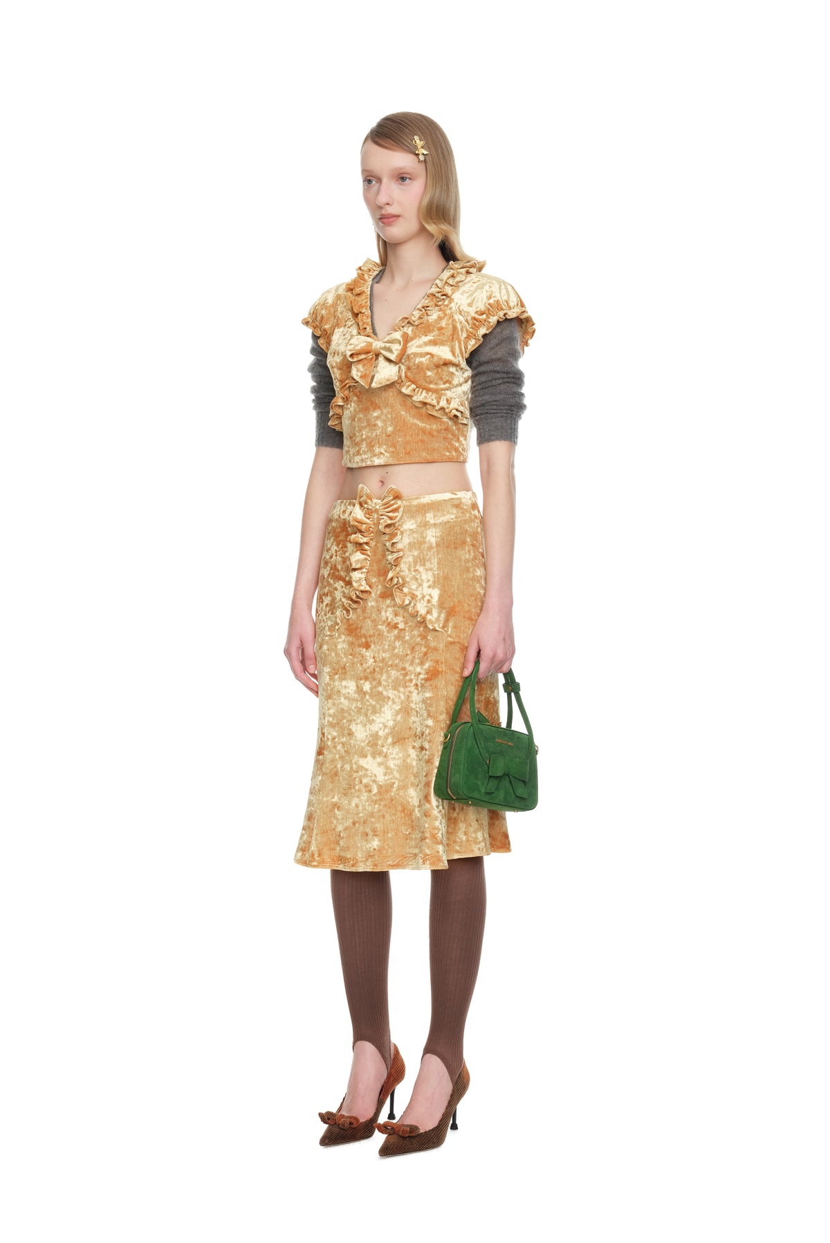 Ruffled Hem Flared Skirt - Gold