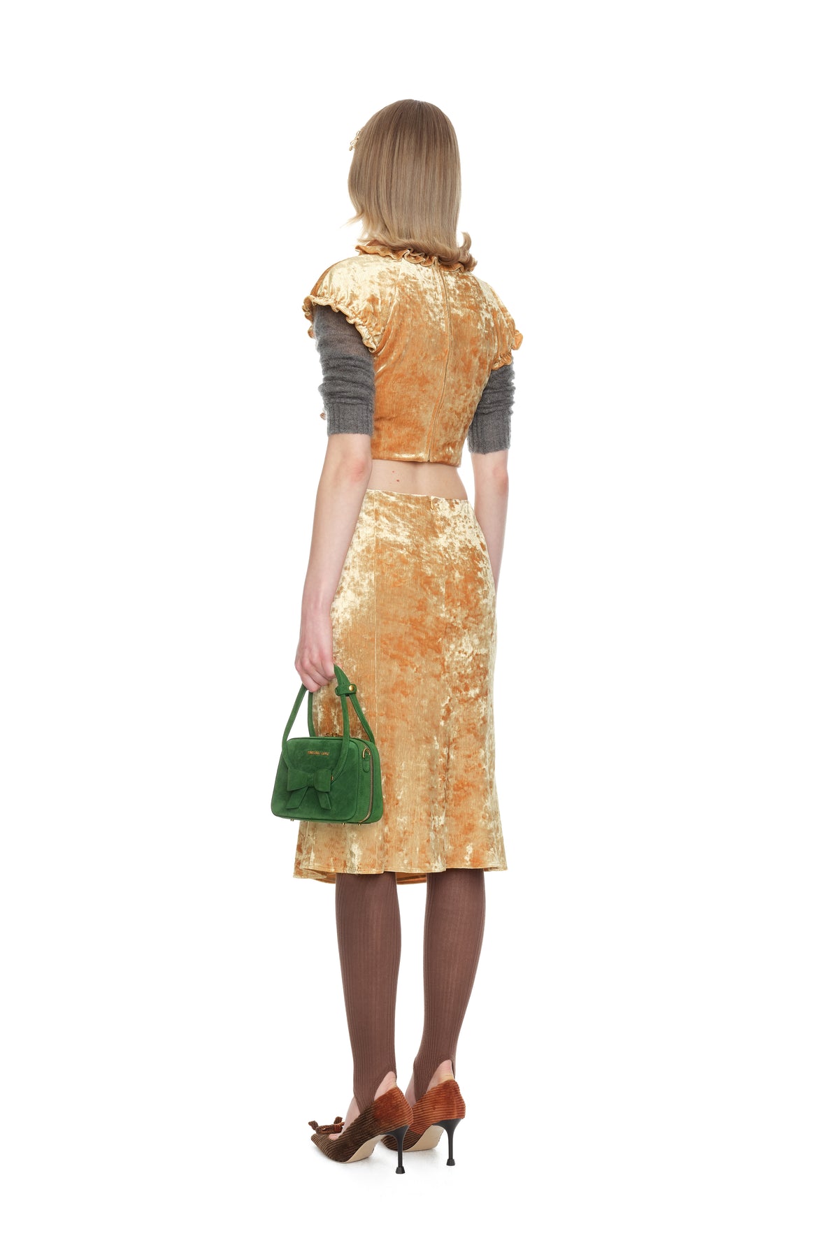 Ruffled Hem Flared Skirt - Gold