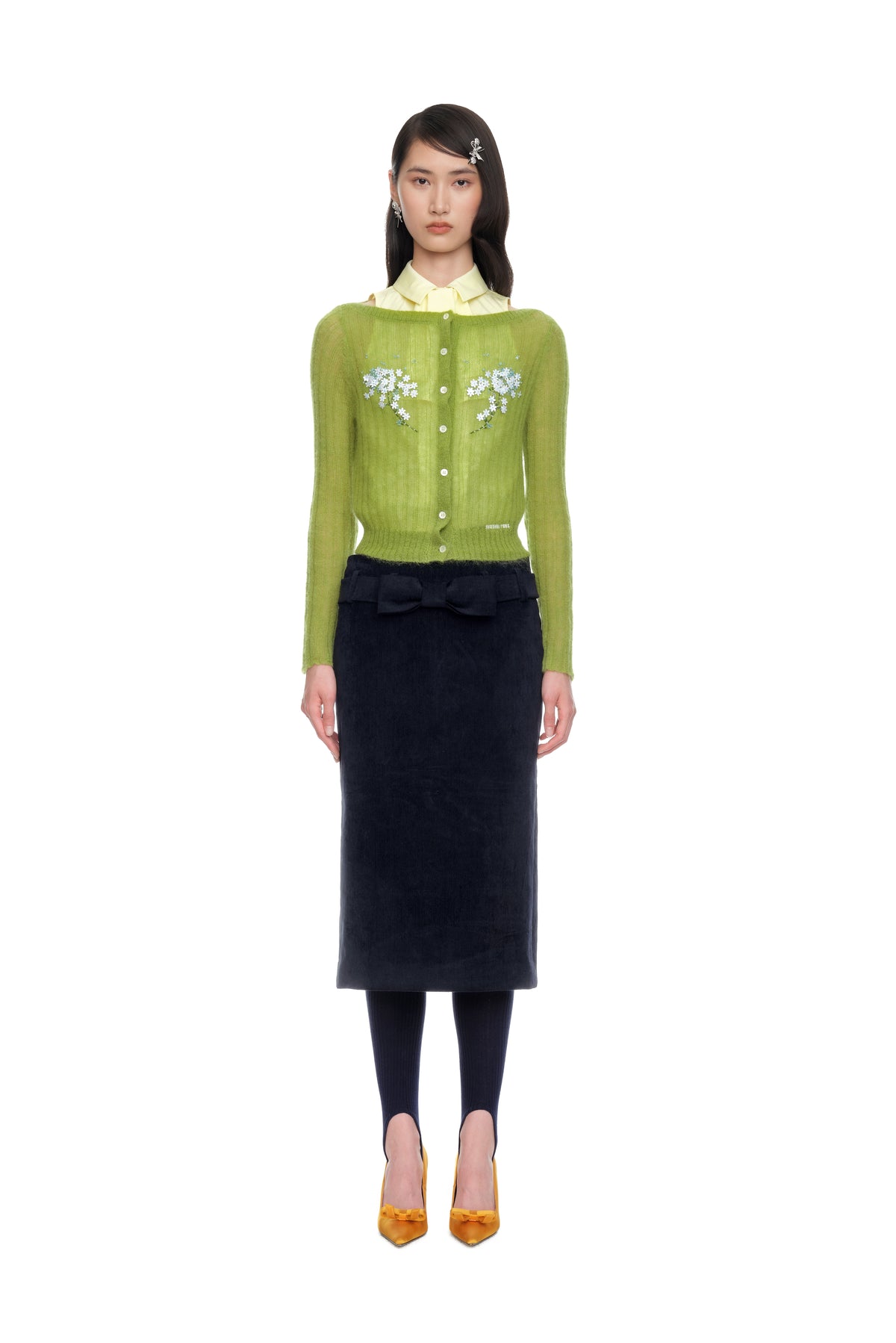Beaded Floral Embellished Knit Cardigan - Green