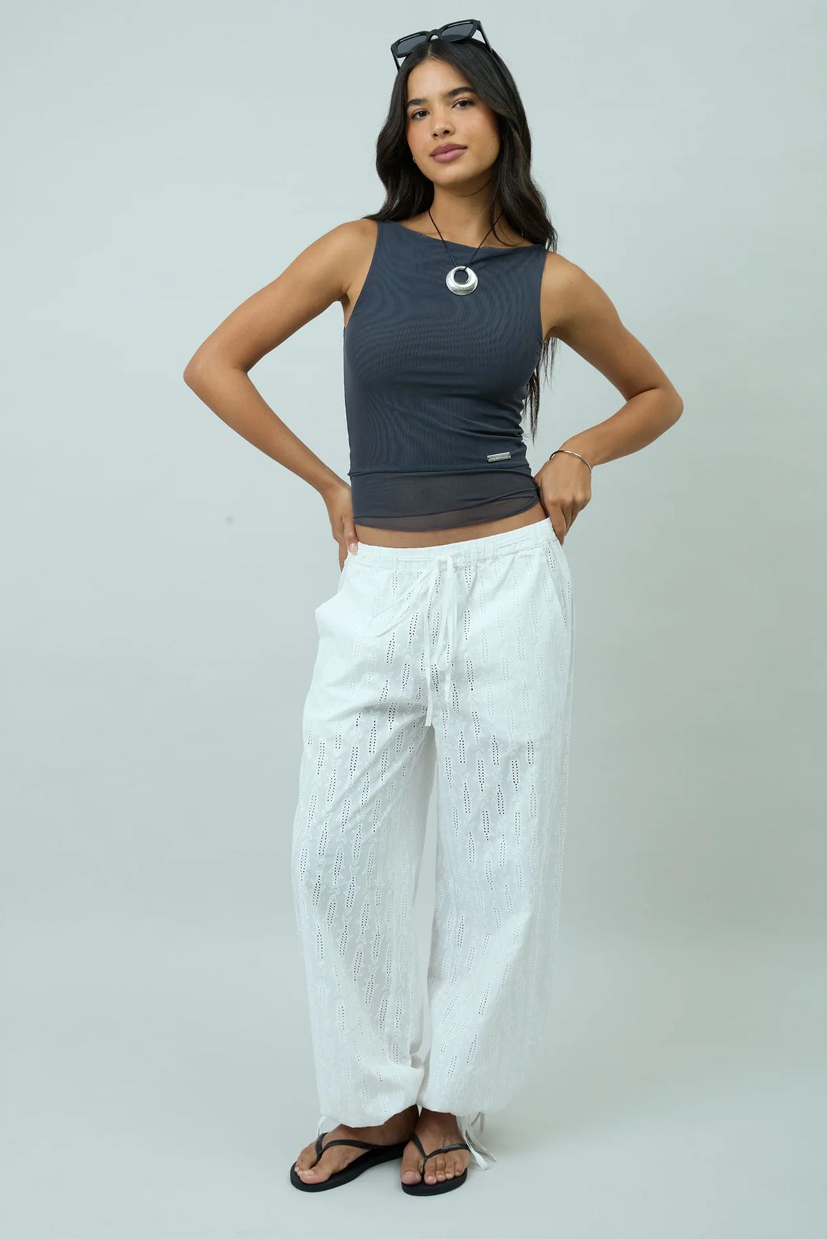 Double Layer Sleeveless Mesh Top - Steel Grey